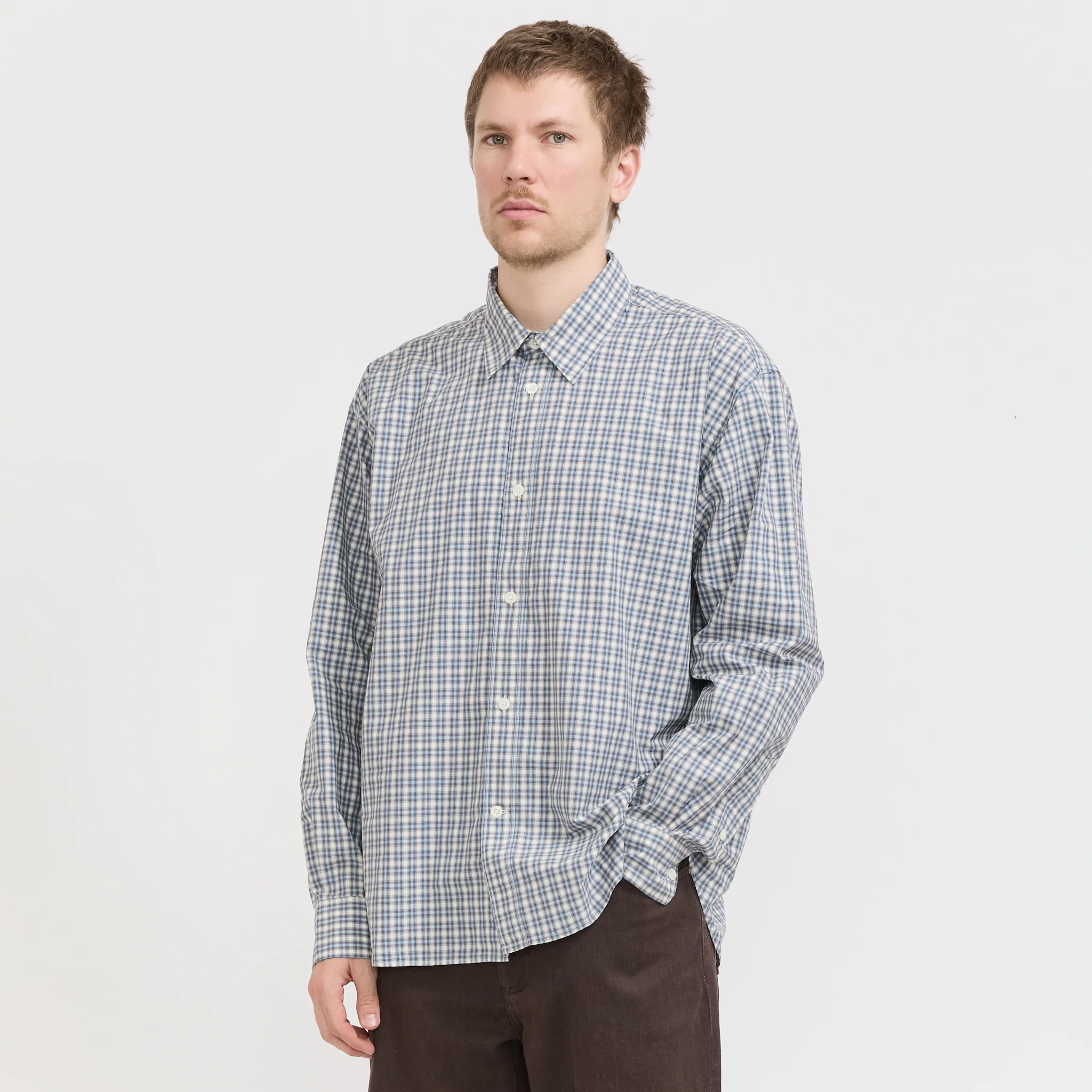 Falster Fine Check Oversize Shirt Cerulean