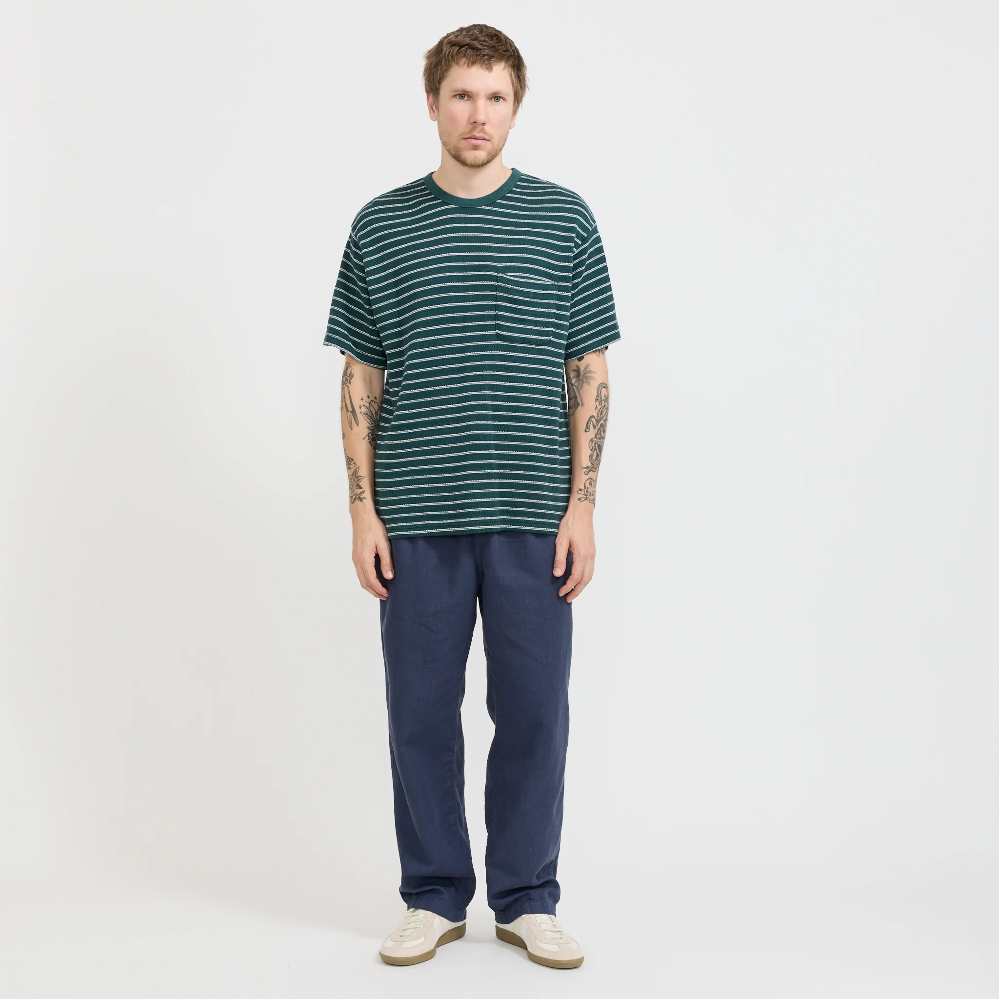 Fly T-Shirt Green/Ecru Knitted Stripe - Image 2