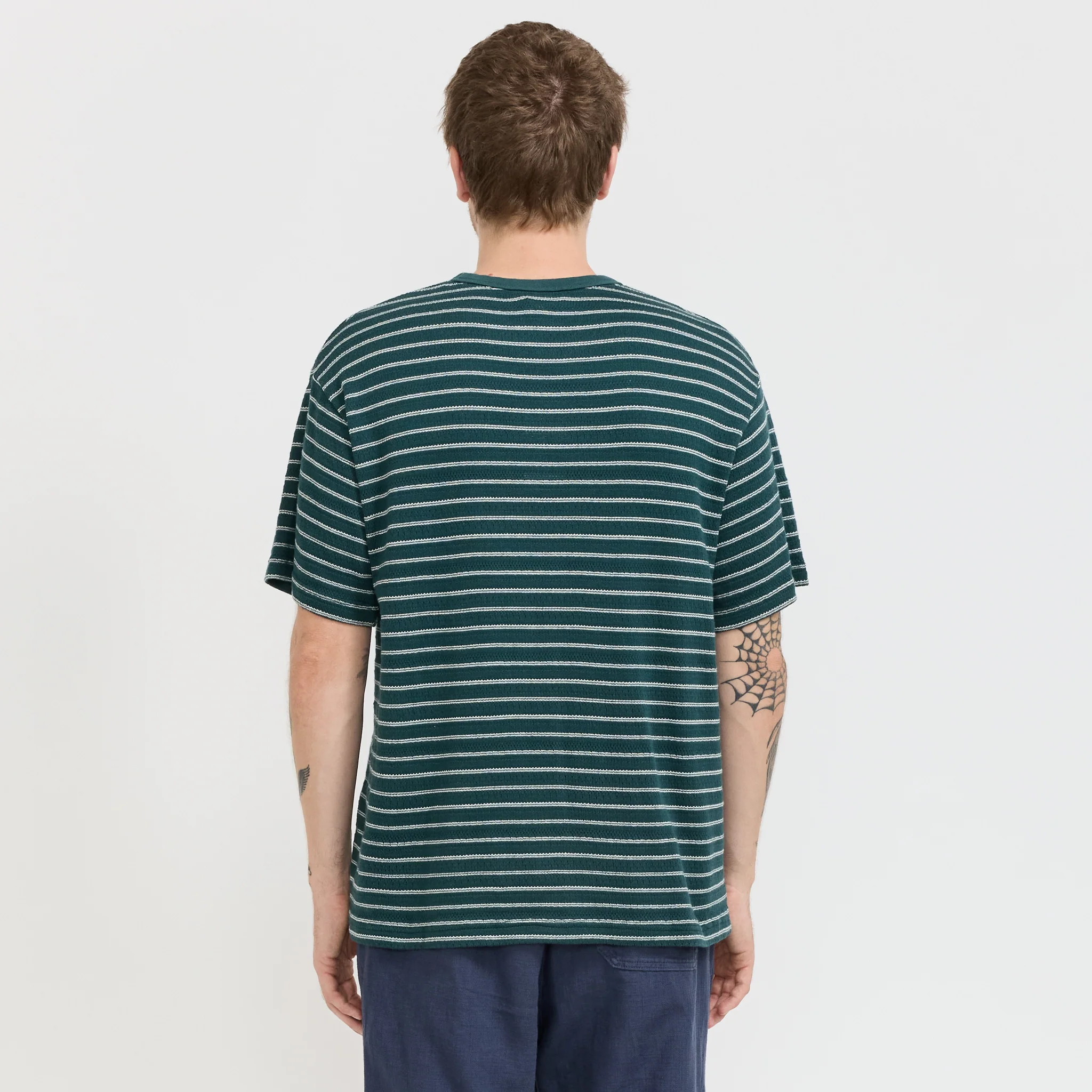 Fly T-Shirt Green/Ecru Knitted Stripe - Image 4