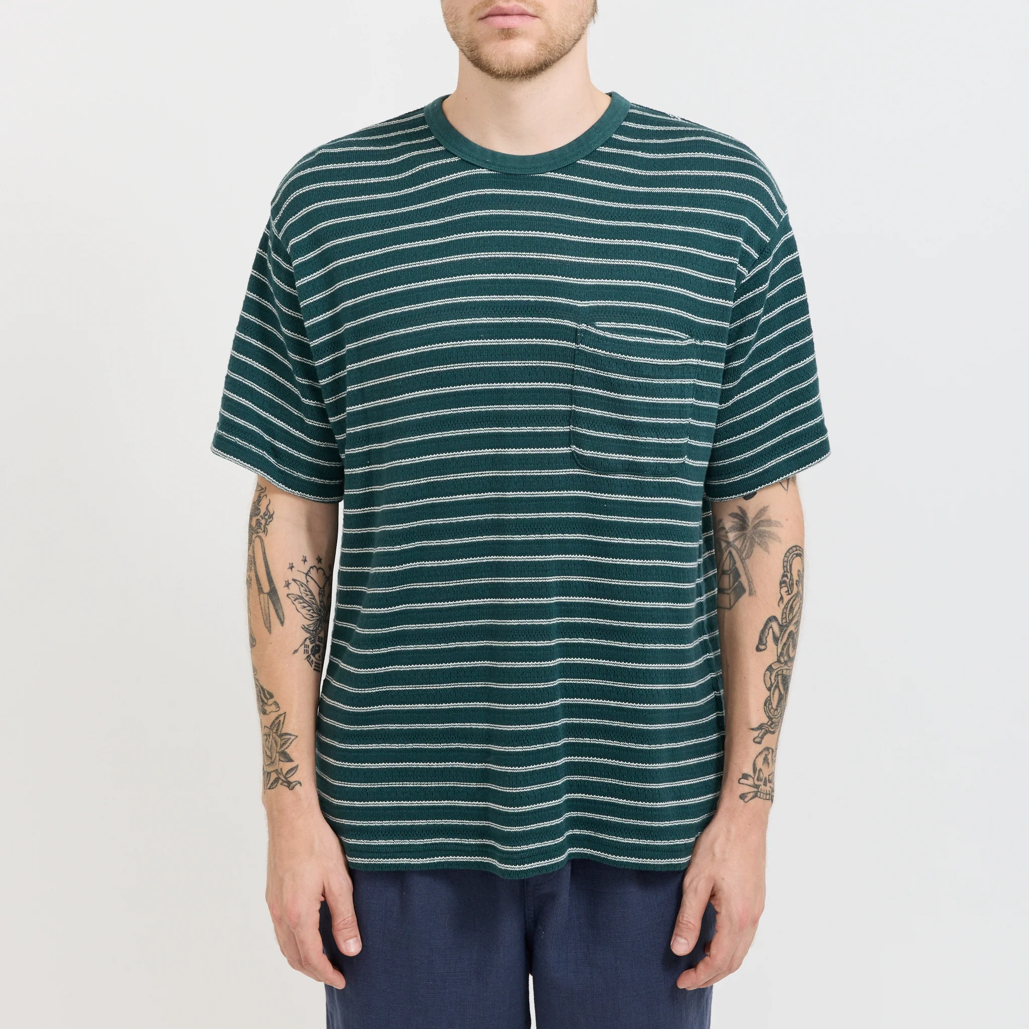 Fly T-Shirt Green/Ecru Knitted Stripe - Image 5