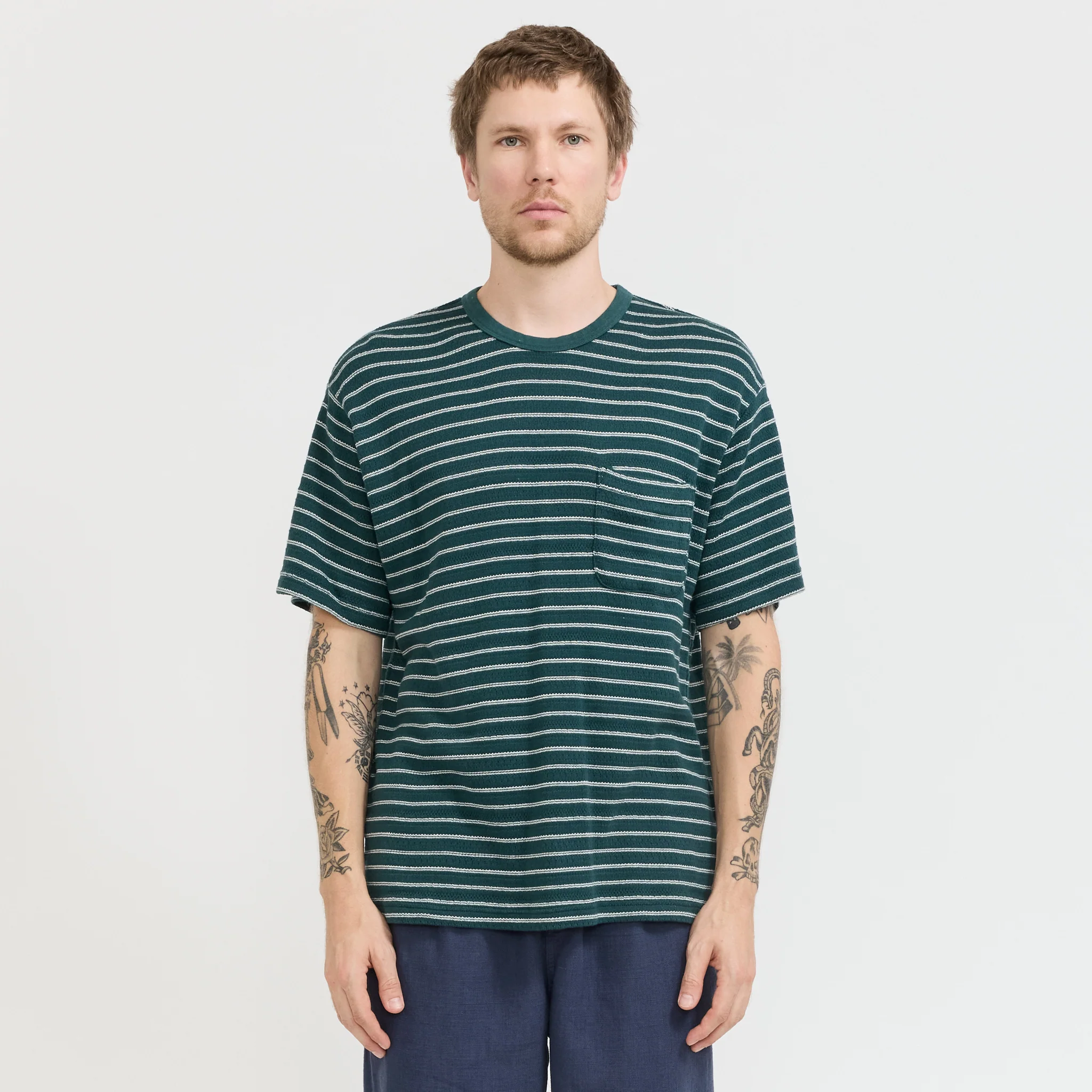 Fly T-Shirt Green/Ecru Knitted Stripe - Image 7