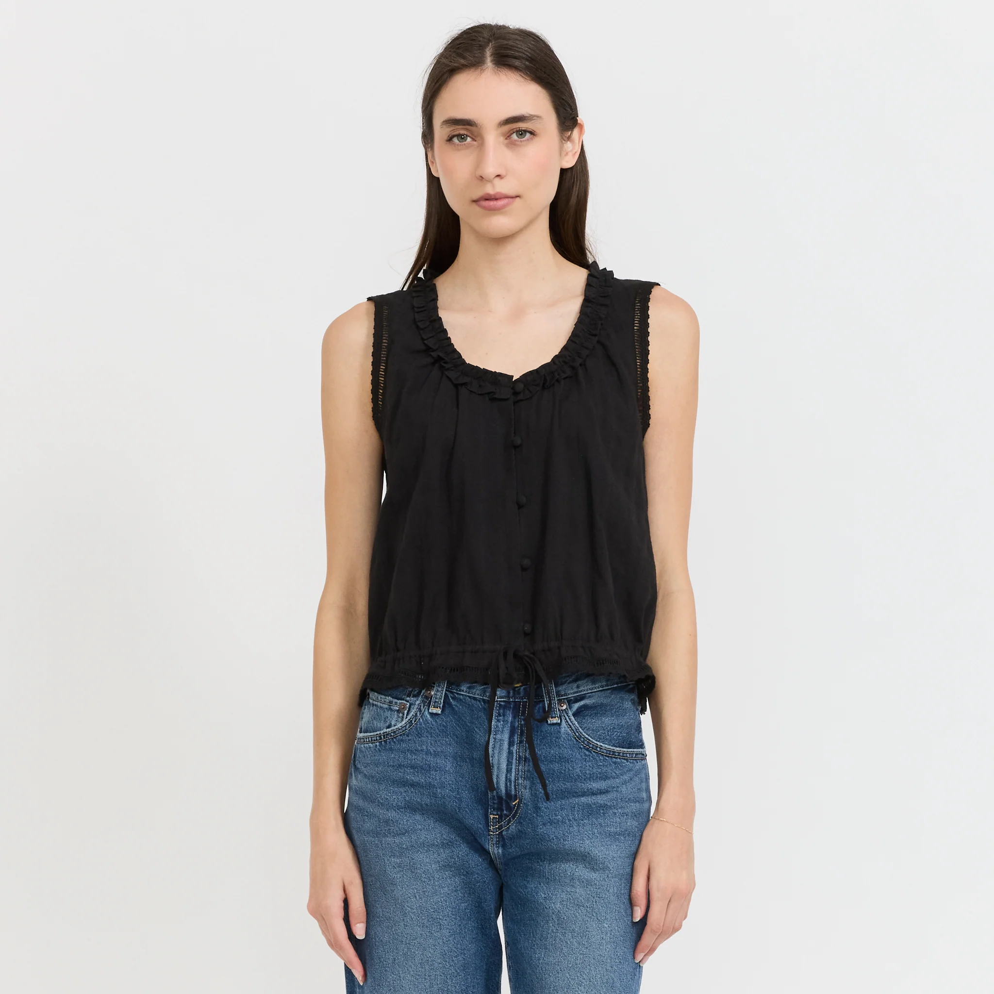 Frilled Sleeveless Blouse Black - Image 7