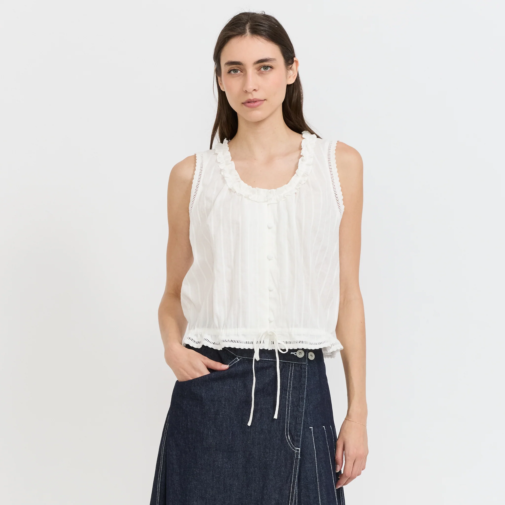Frilled Sleeveless Blouse White