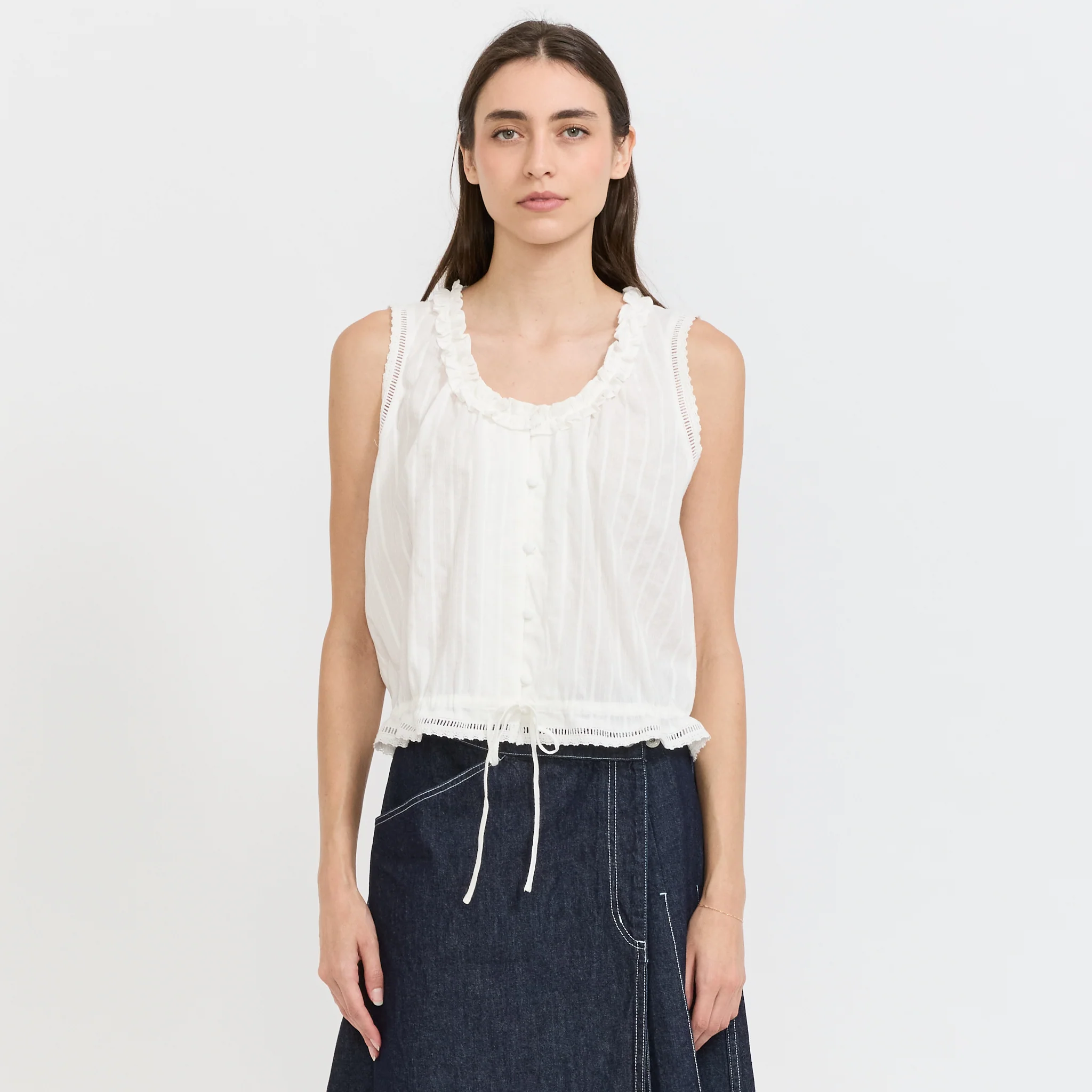 Frilled Sleeveless Blouse White - Image 6
