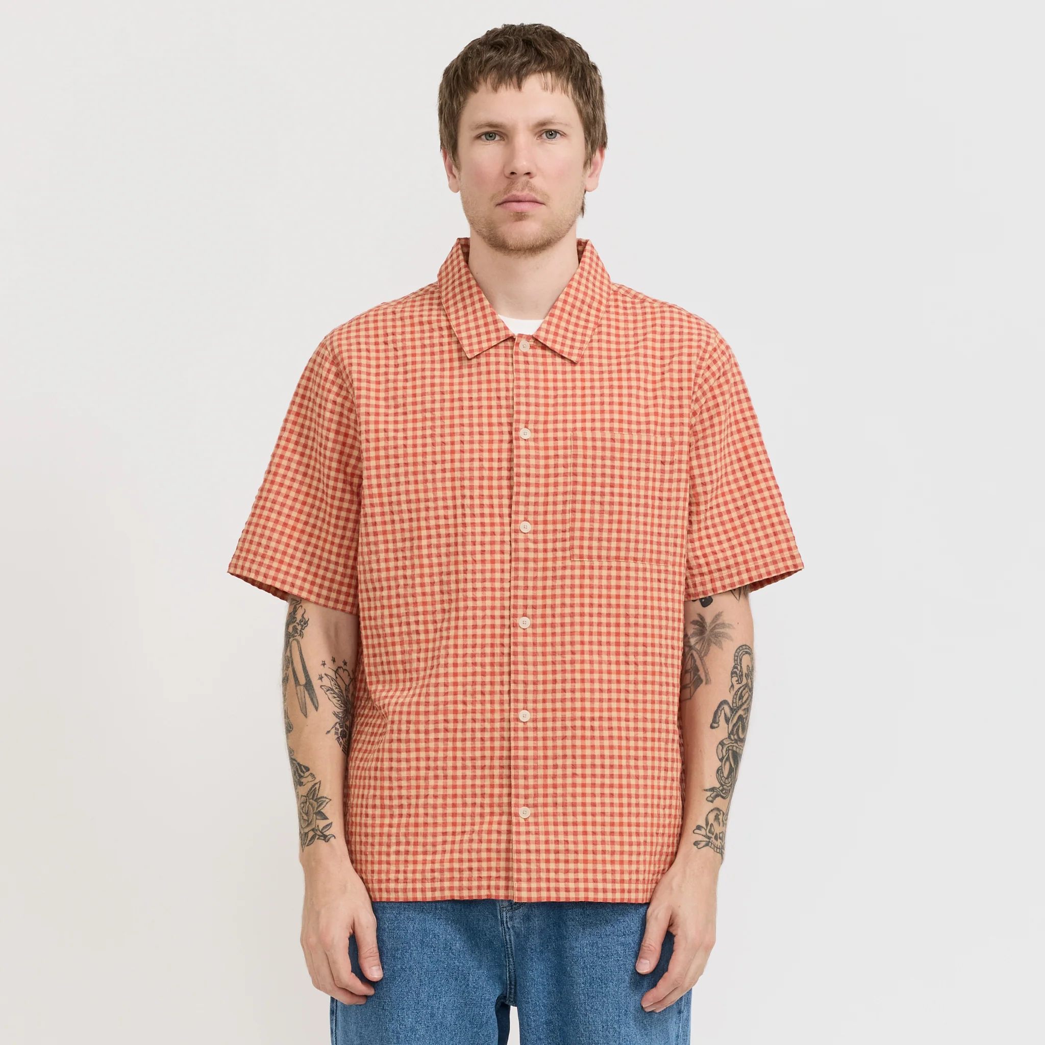 Gabe Shirt Red Oxide Textured Check