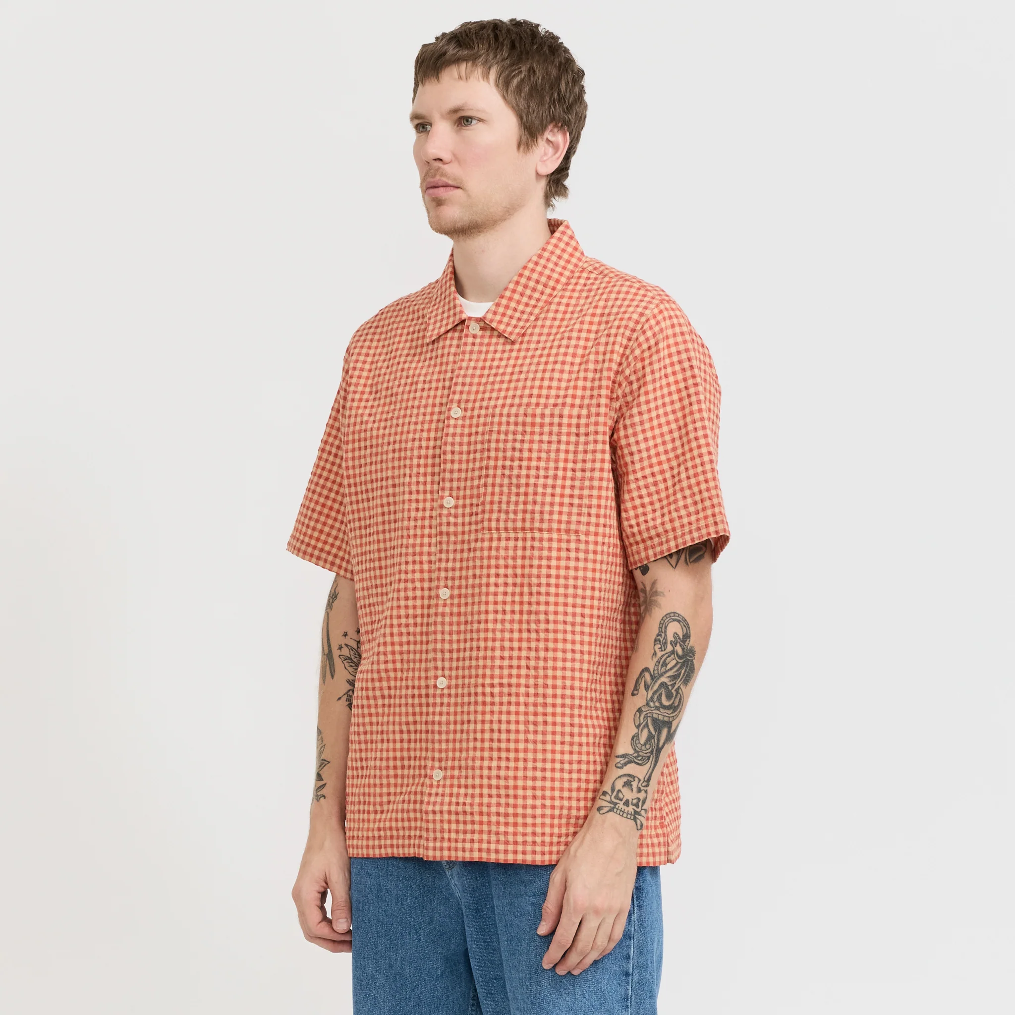 Gabe Shirt Red Oxide Textured Check - Image 2