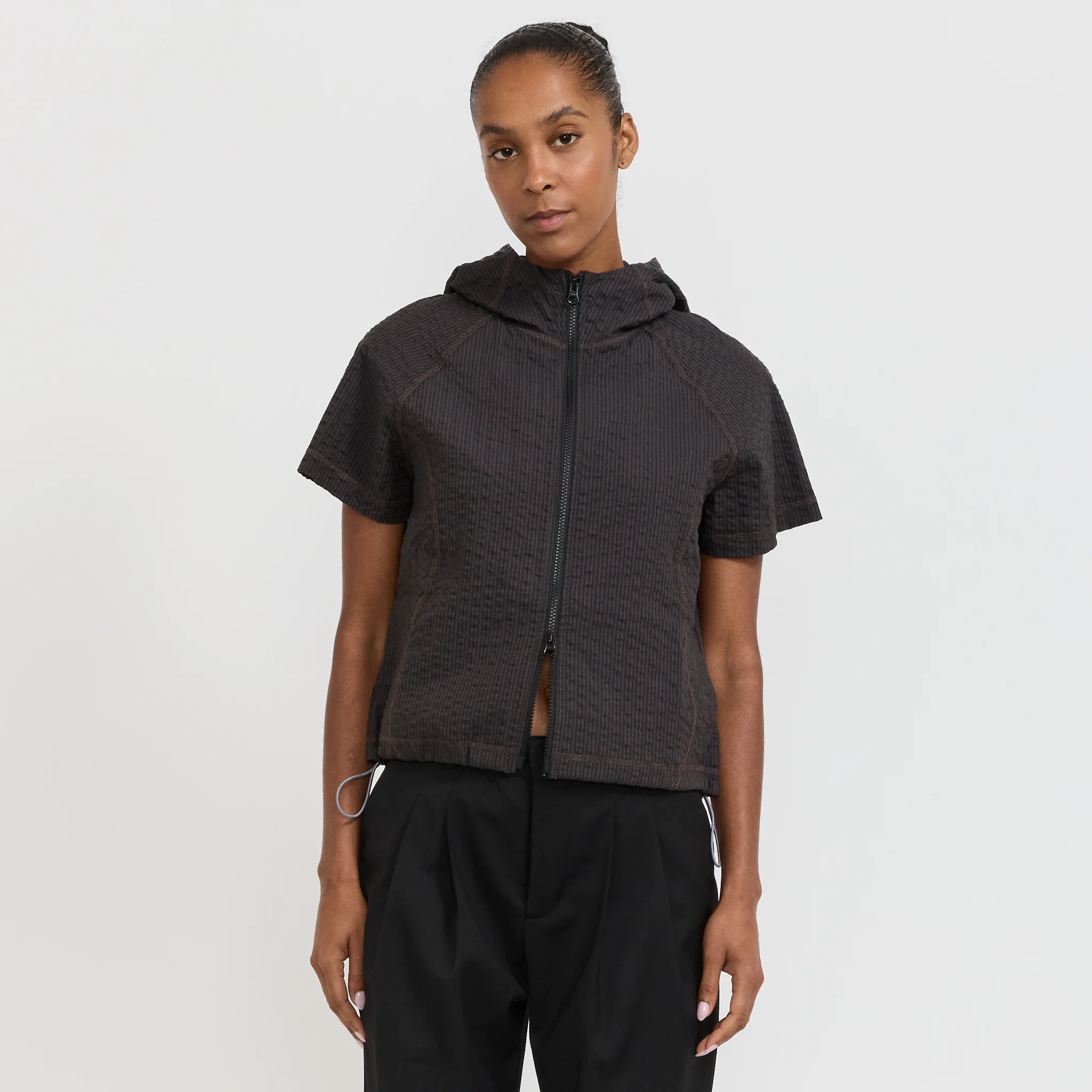 Gingham Hooded Top Black