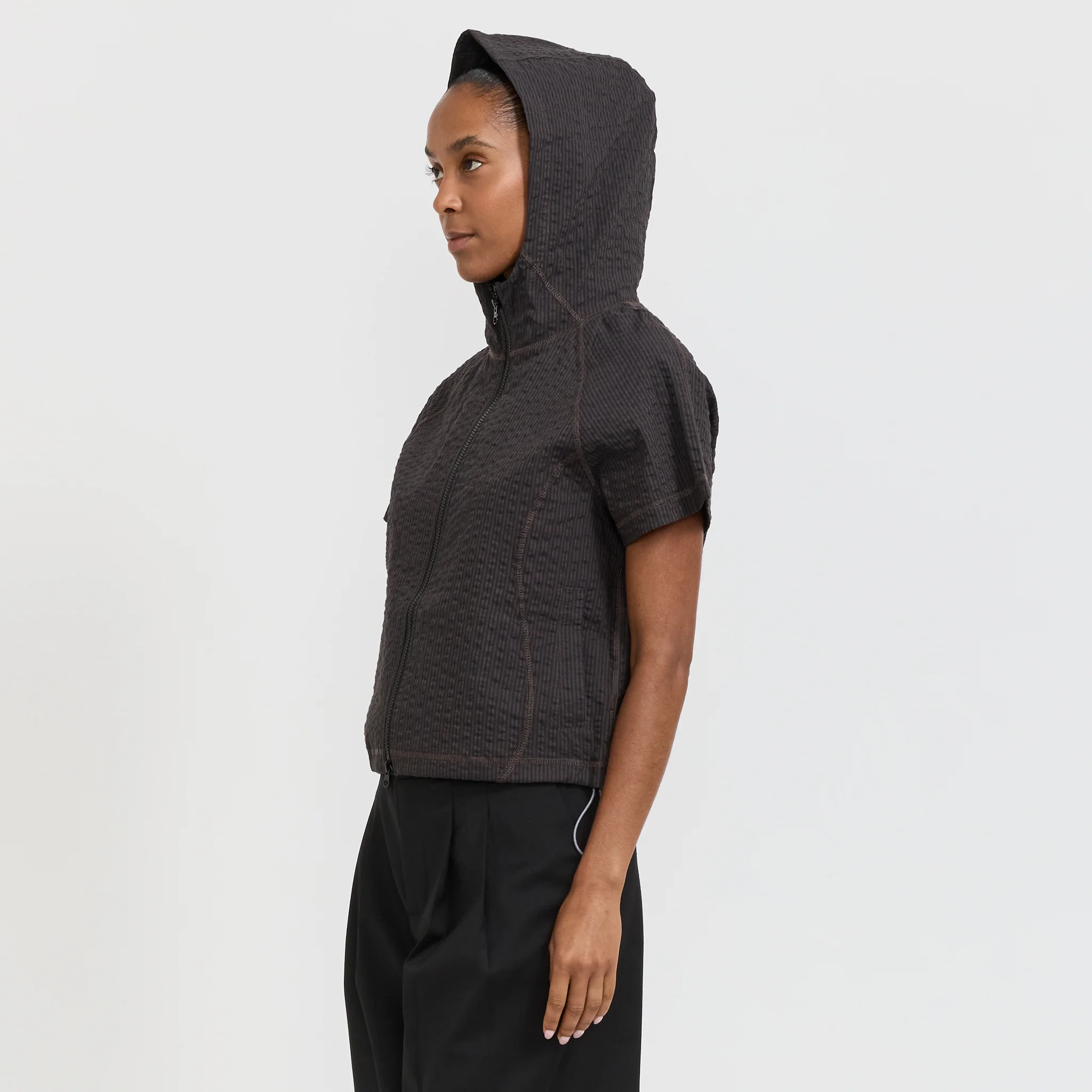 Gingham Hooded Top Black - Image 5
