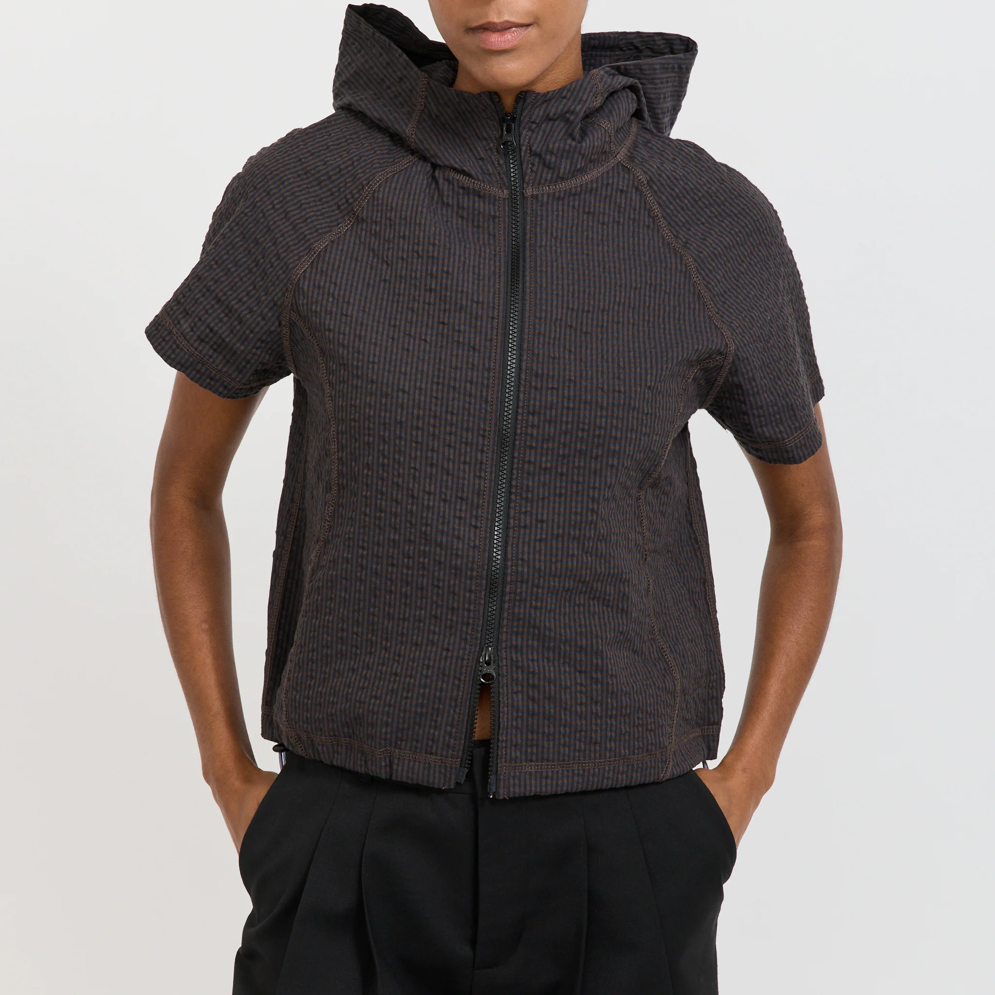 Gingham Hooded Top Black - Image 6