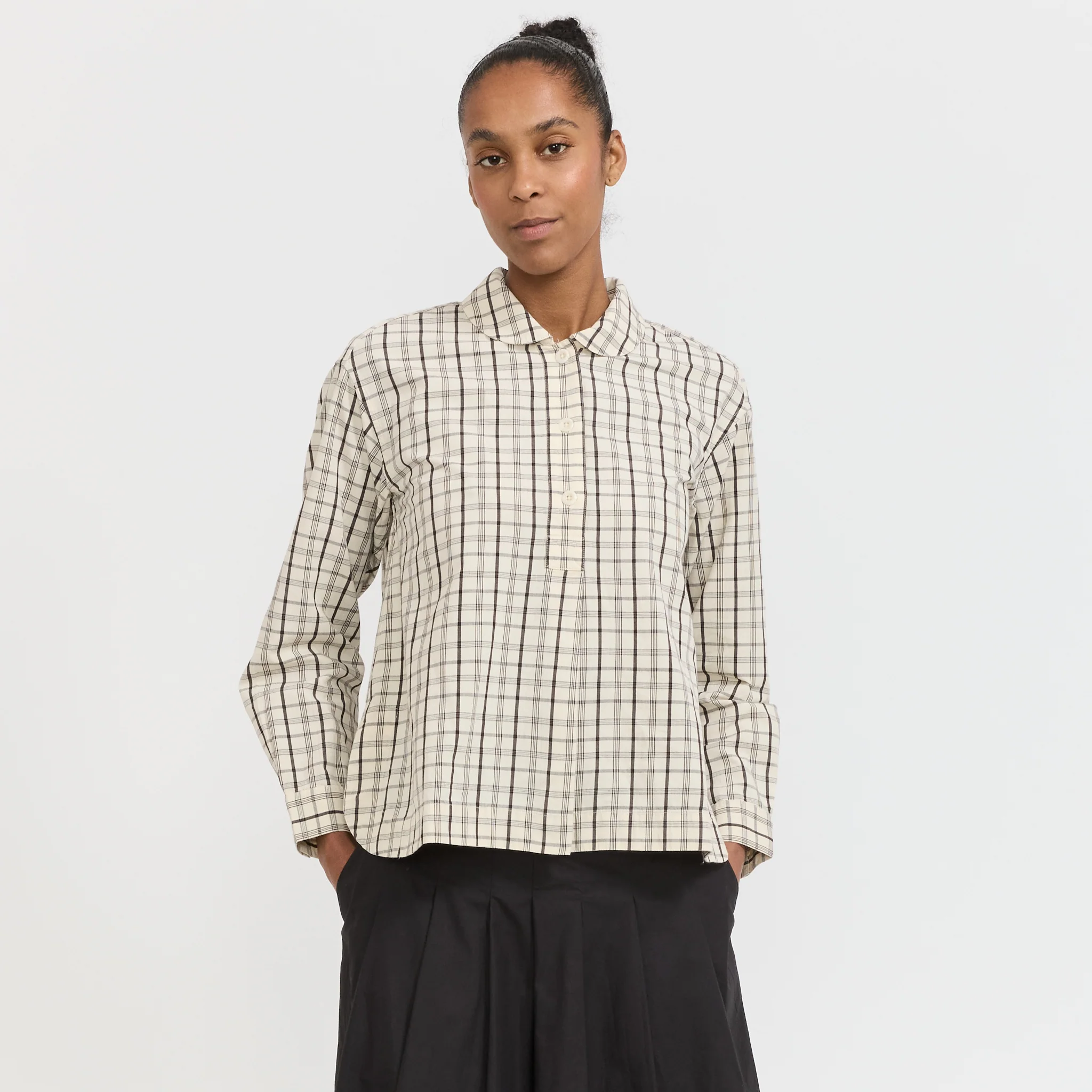 Half Placket Check Cotton Shirt Ecru/Rich Soil