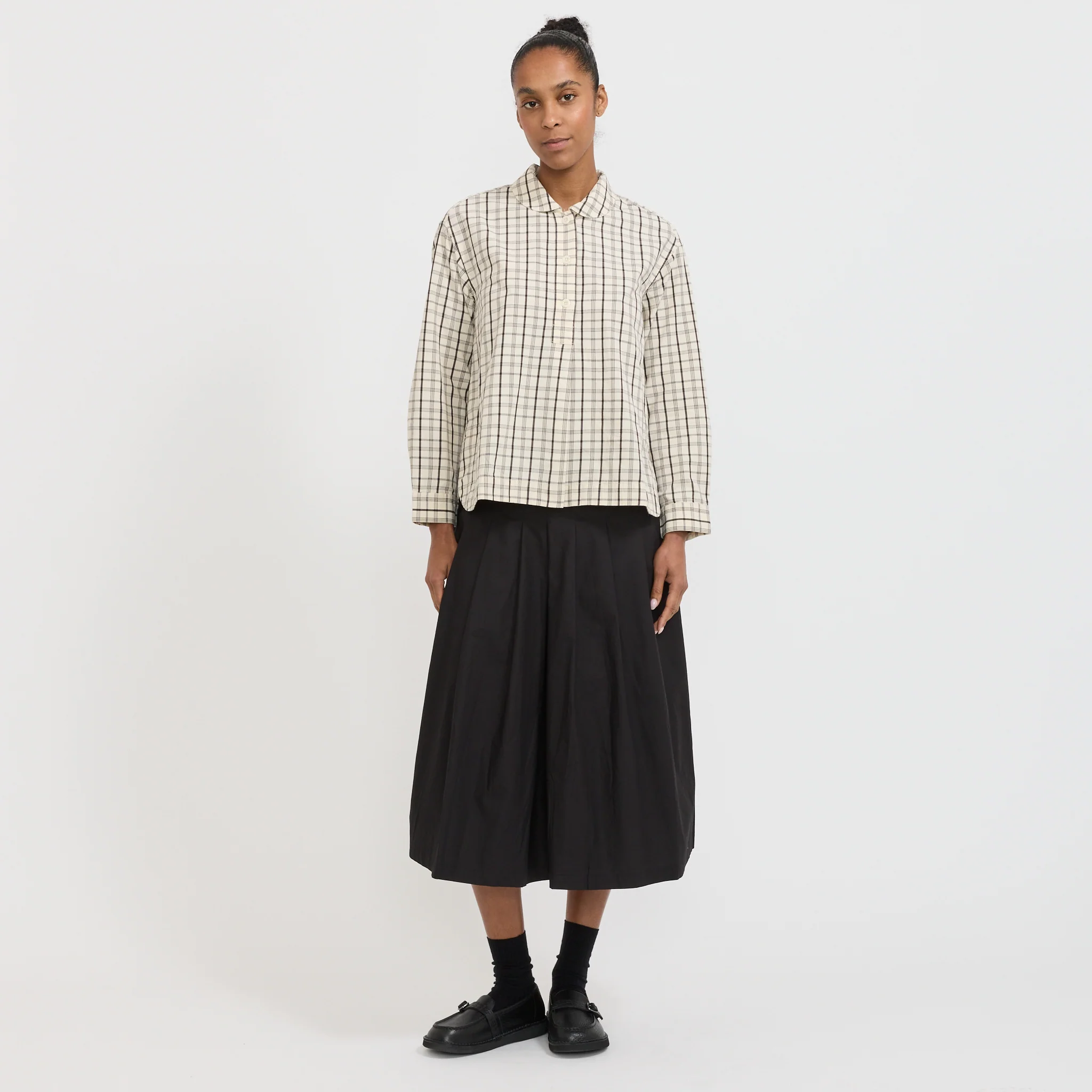 Half Placket Check Cotton Shirt Ecru/Rich Soil - Image 2