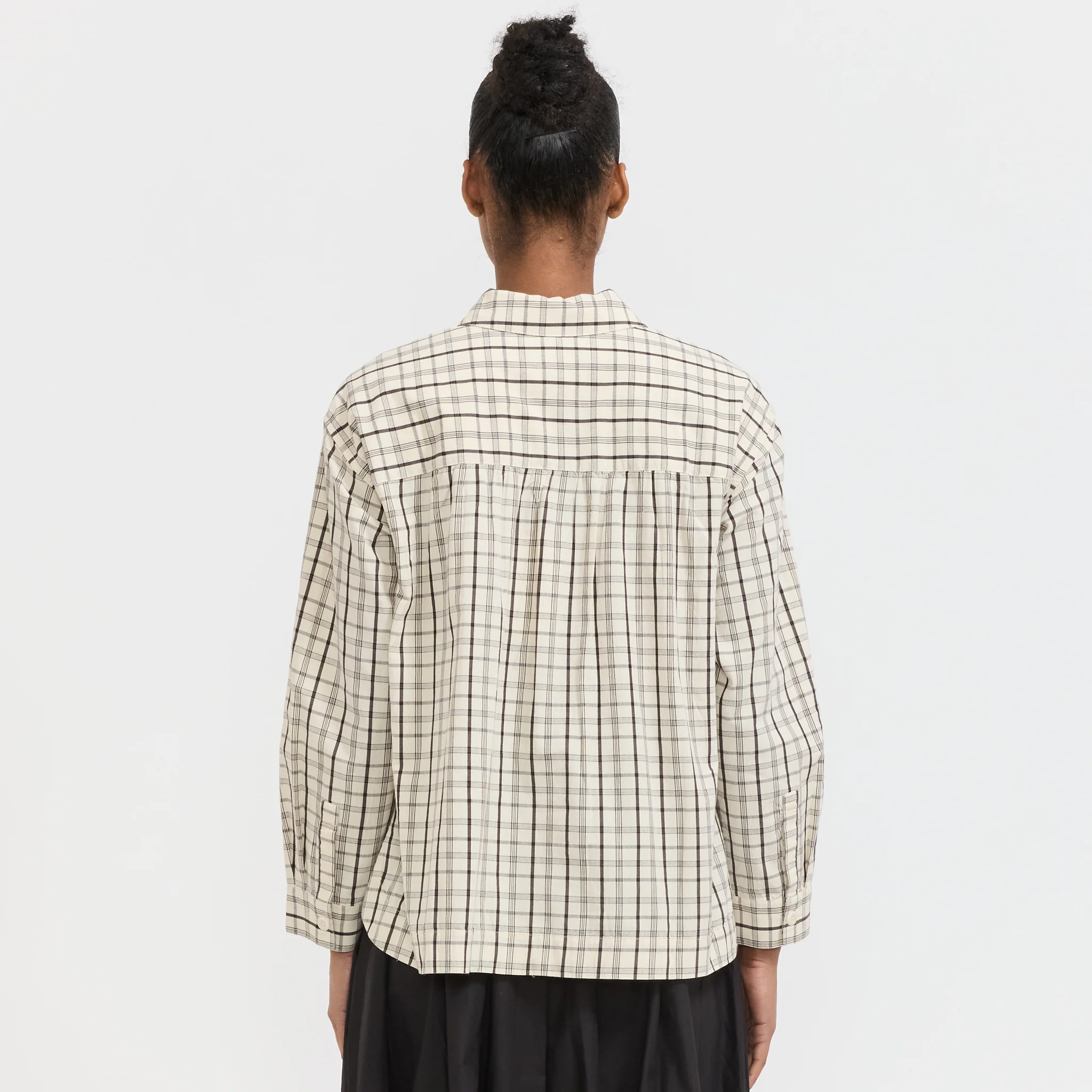 Half Placket Check Cotton Shirt Ecru/Rich Soil - Image 4