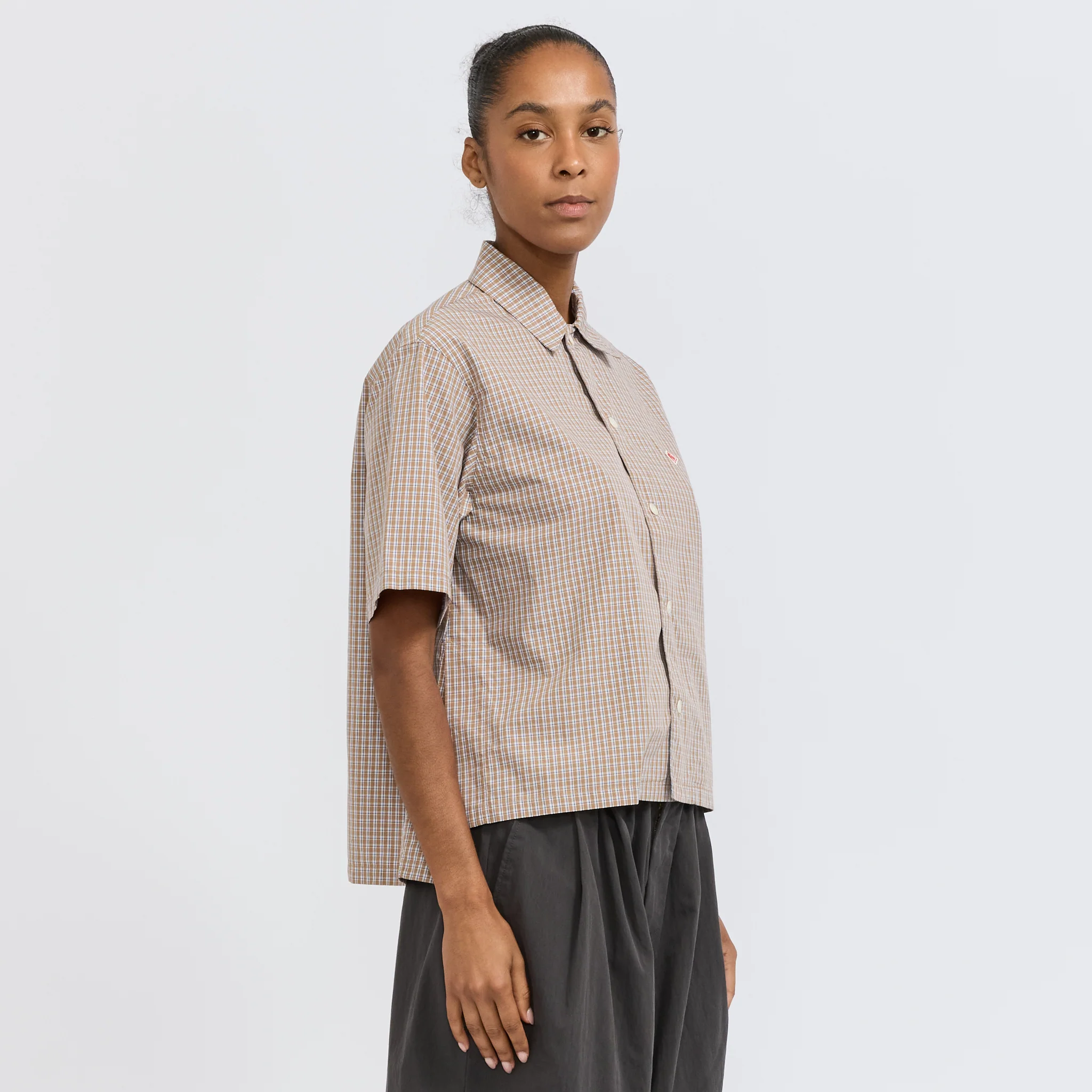 Half Sleeve Shirt Brown/Blue Check - Image 3