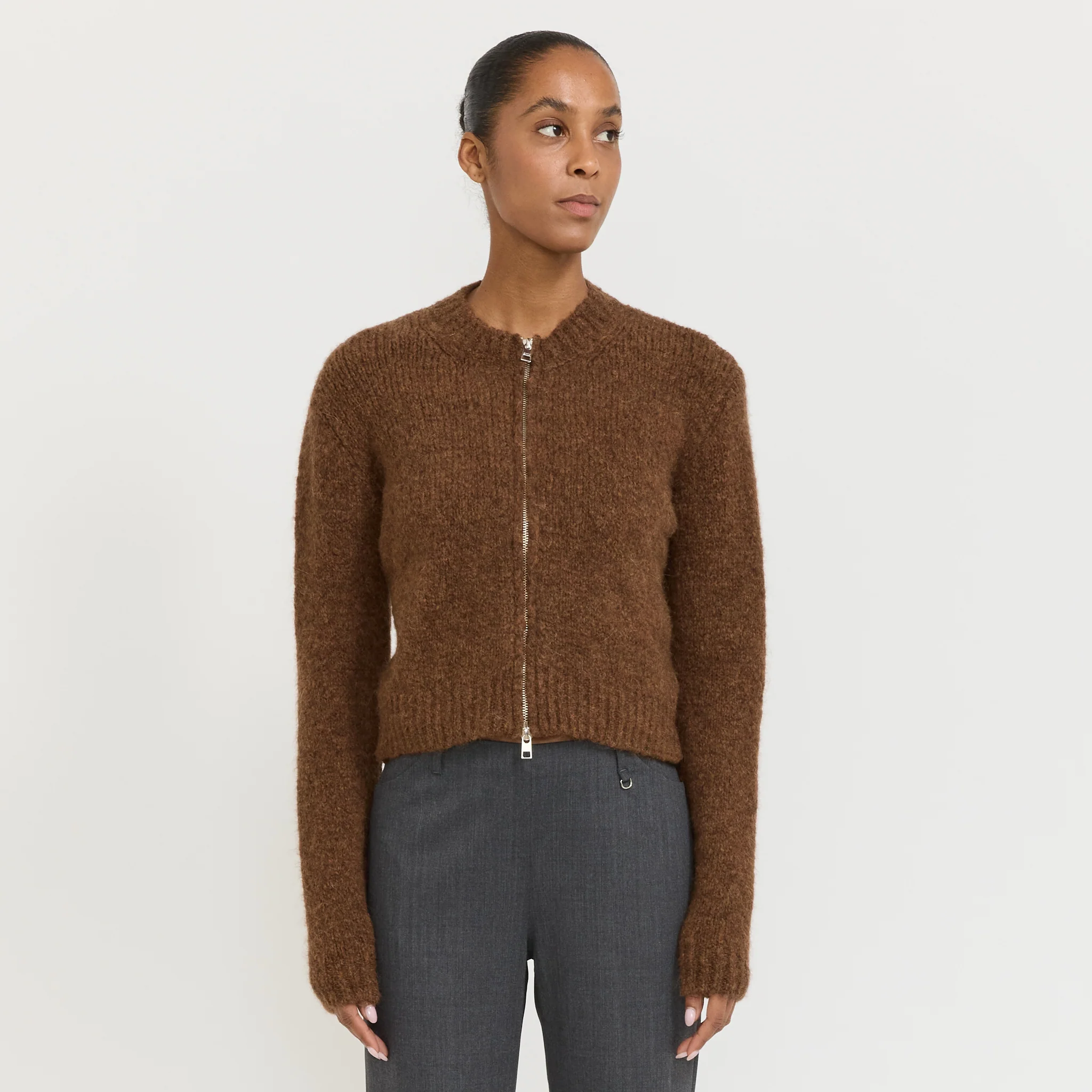Hasta Luego Zip Sweater Brown