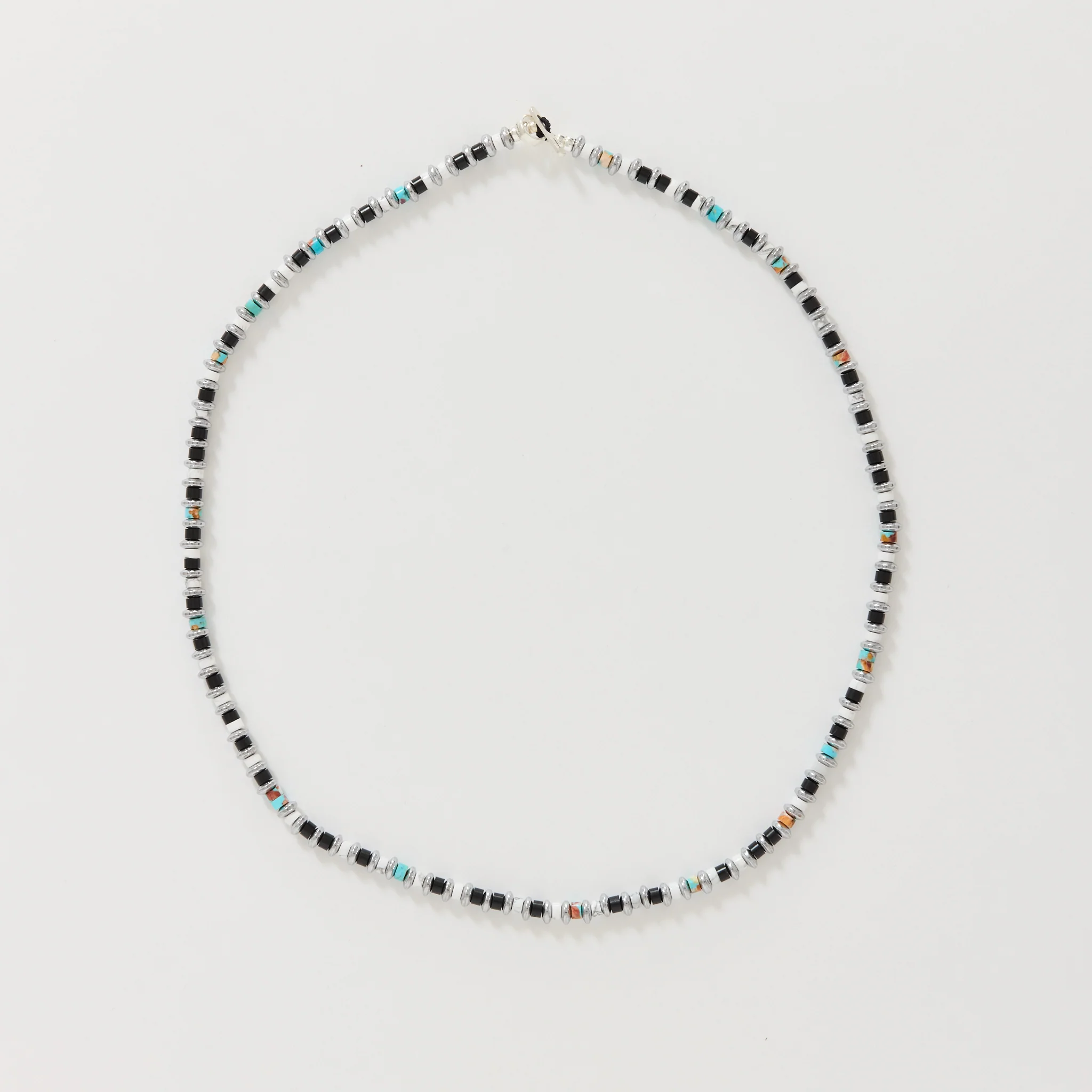 Hematite Roundel Beads Necklace Jet/Turquoise - Image 2