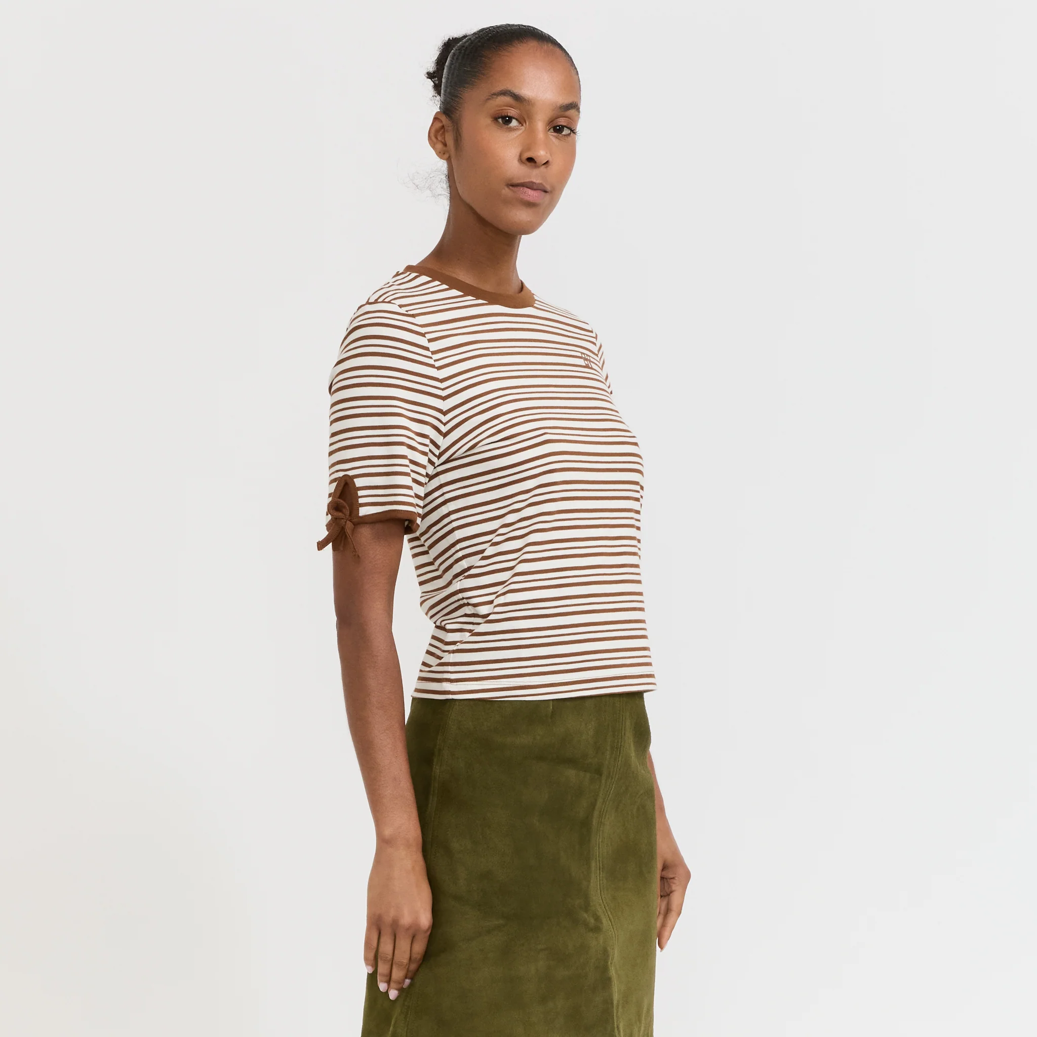Janet T-Shirt Caramel Brown Stripe - Image 3