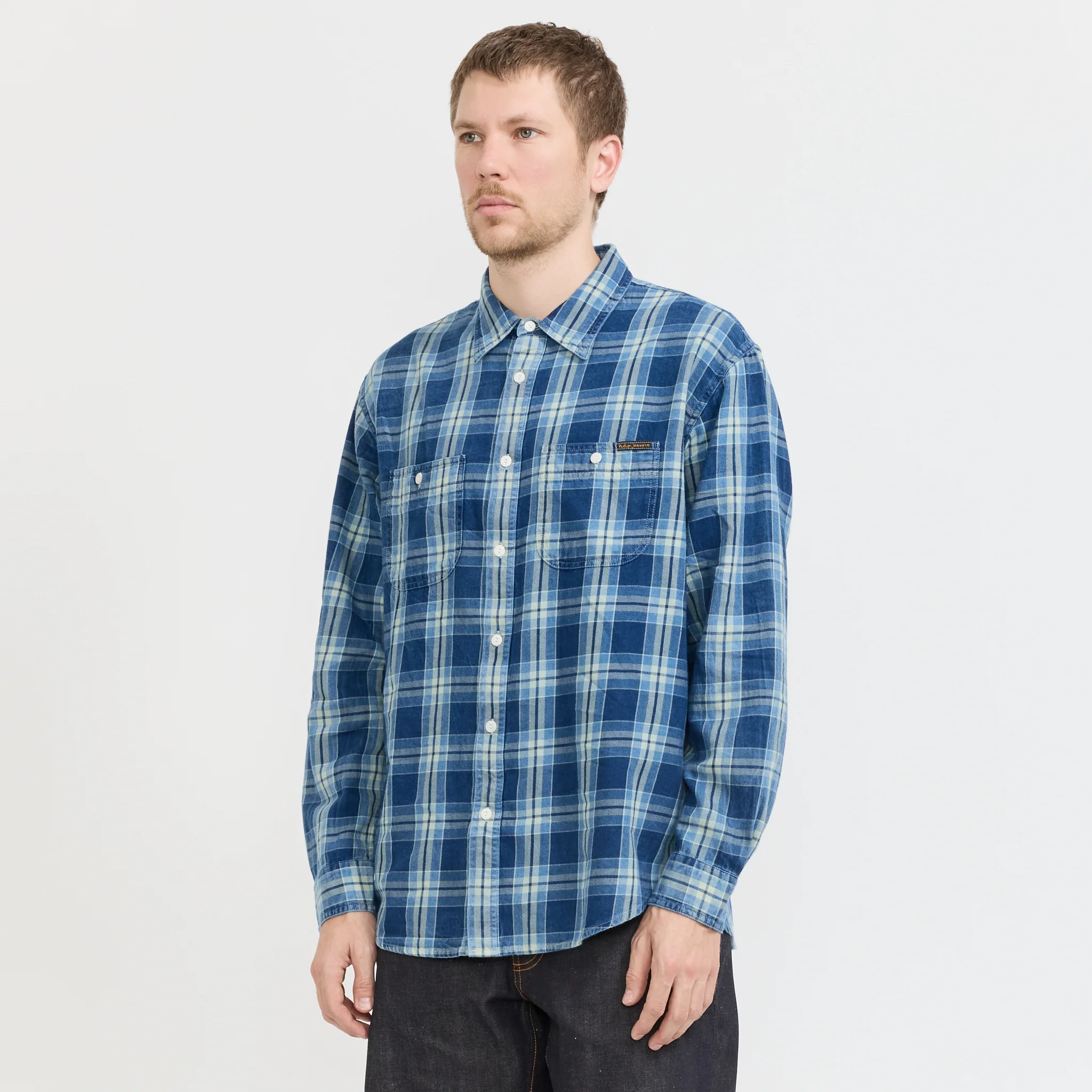 Julian Worker Shirt Checked Indigo