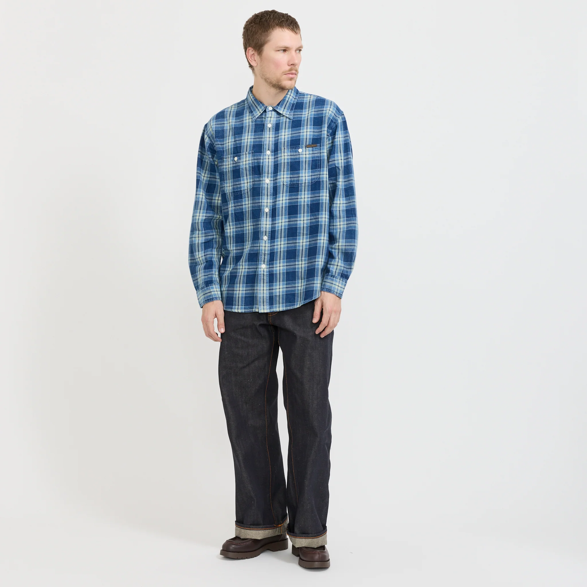 Julian Worker Shirt Checked Indigo - Image 2