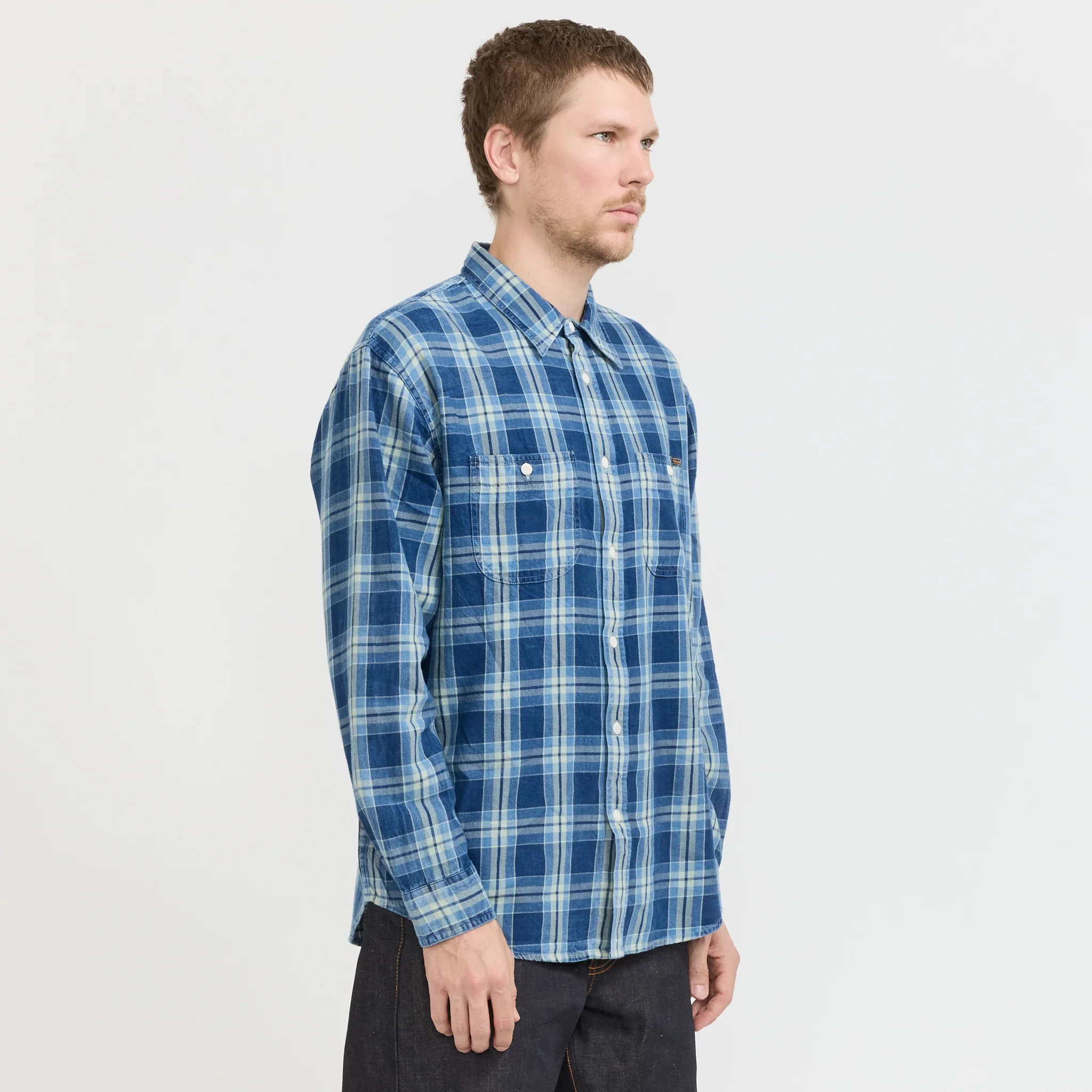 Julian Worker Shirt Checked Indigo - Image 3