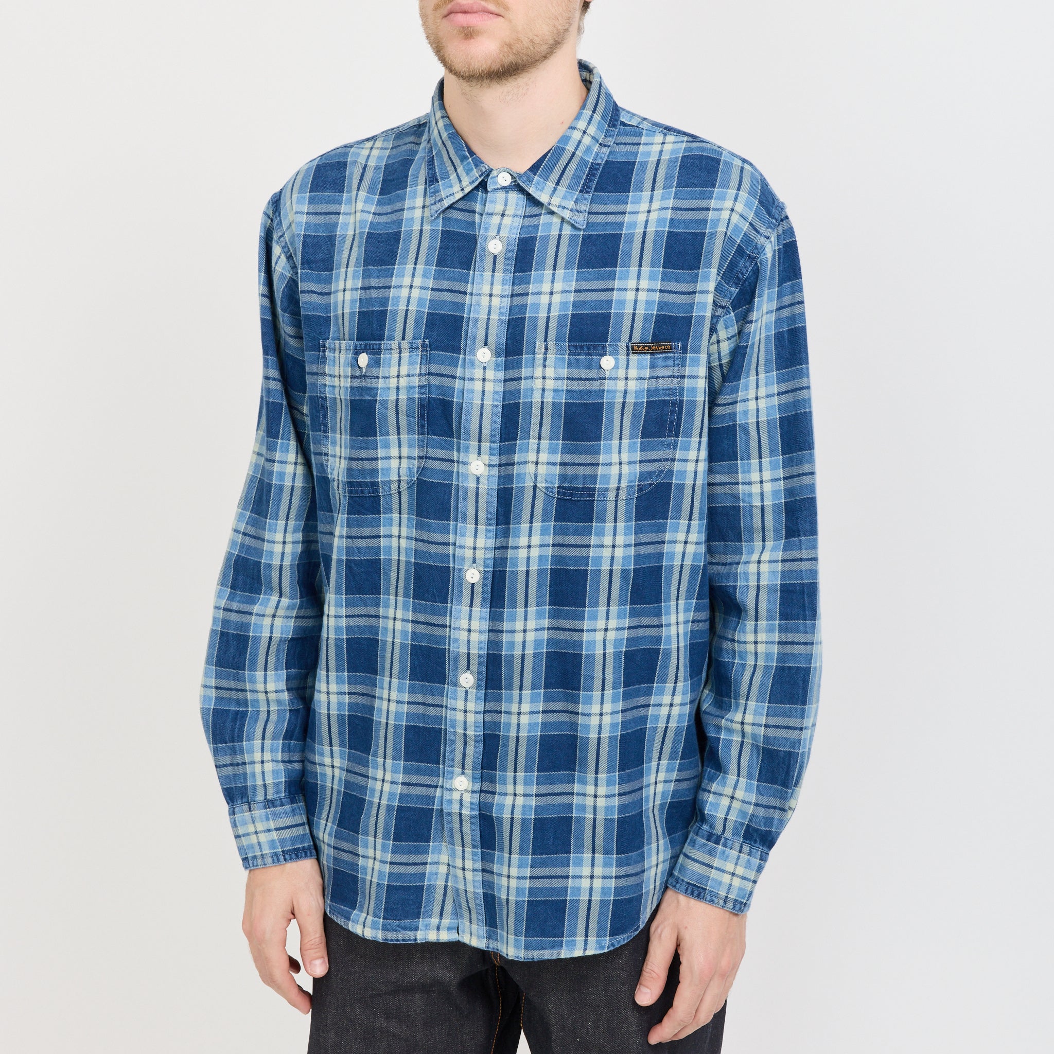 Julian Worker Shirt Checked Indigo - Image 5