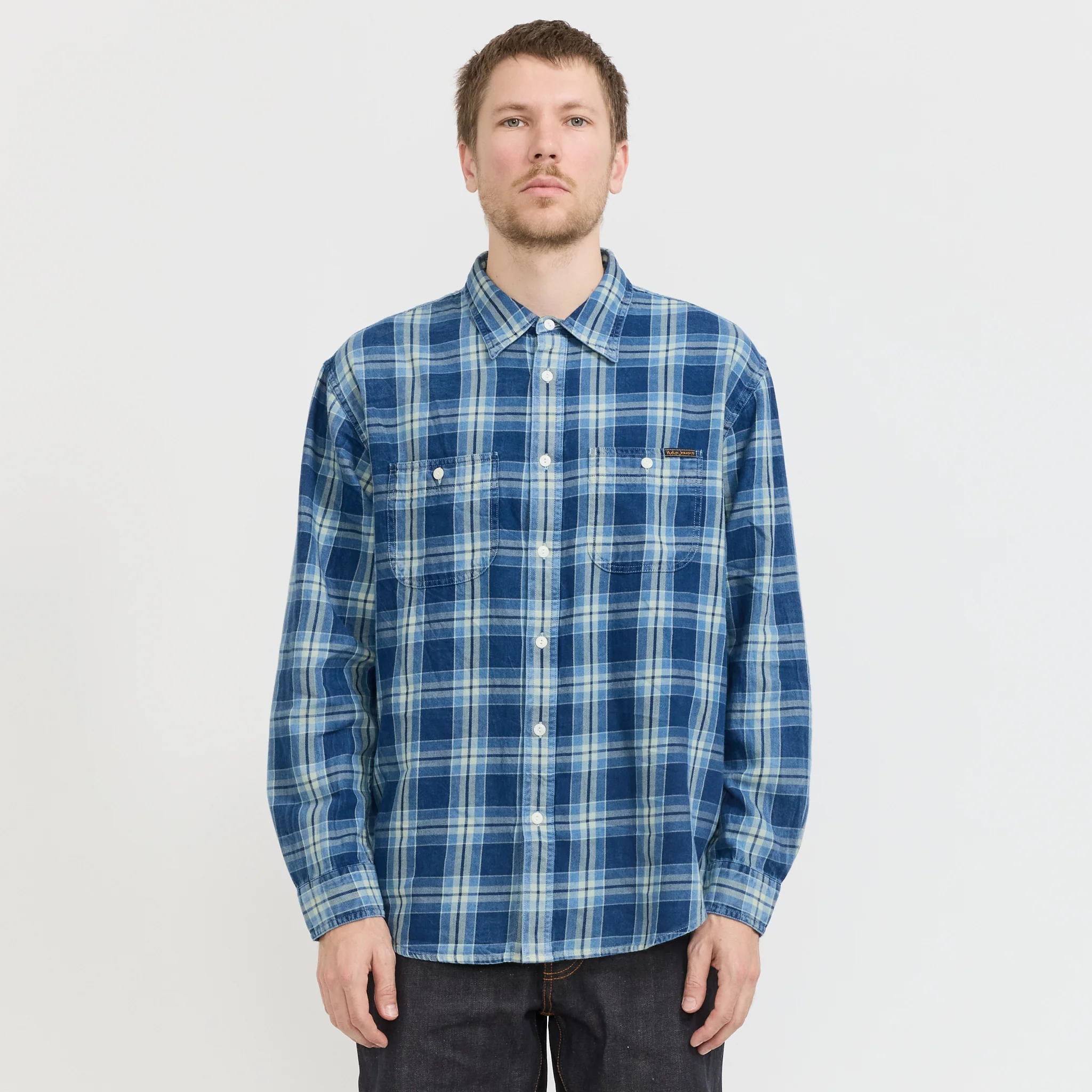 Julian Worker Shirt Checked Indigo - Image 7