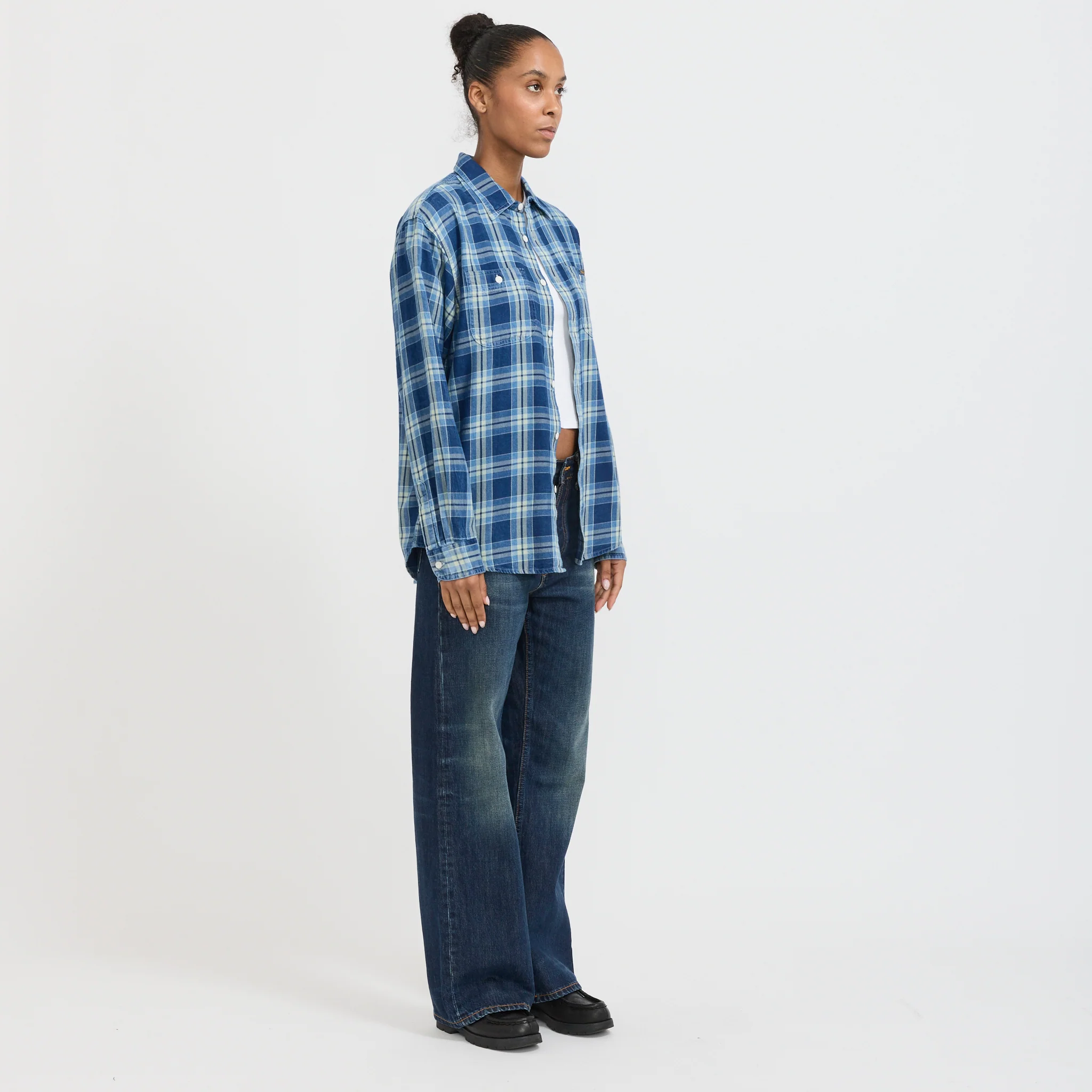 Julian Worker Shirt Checked Indigo Womens - Image 2