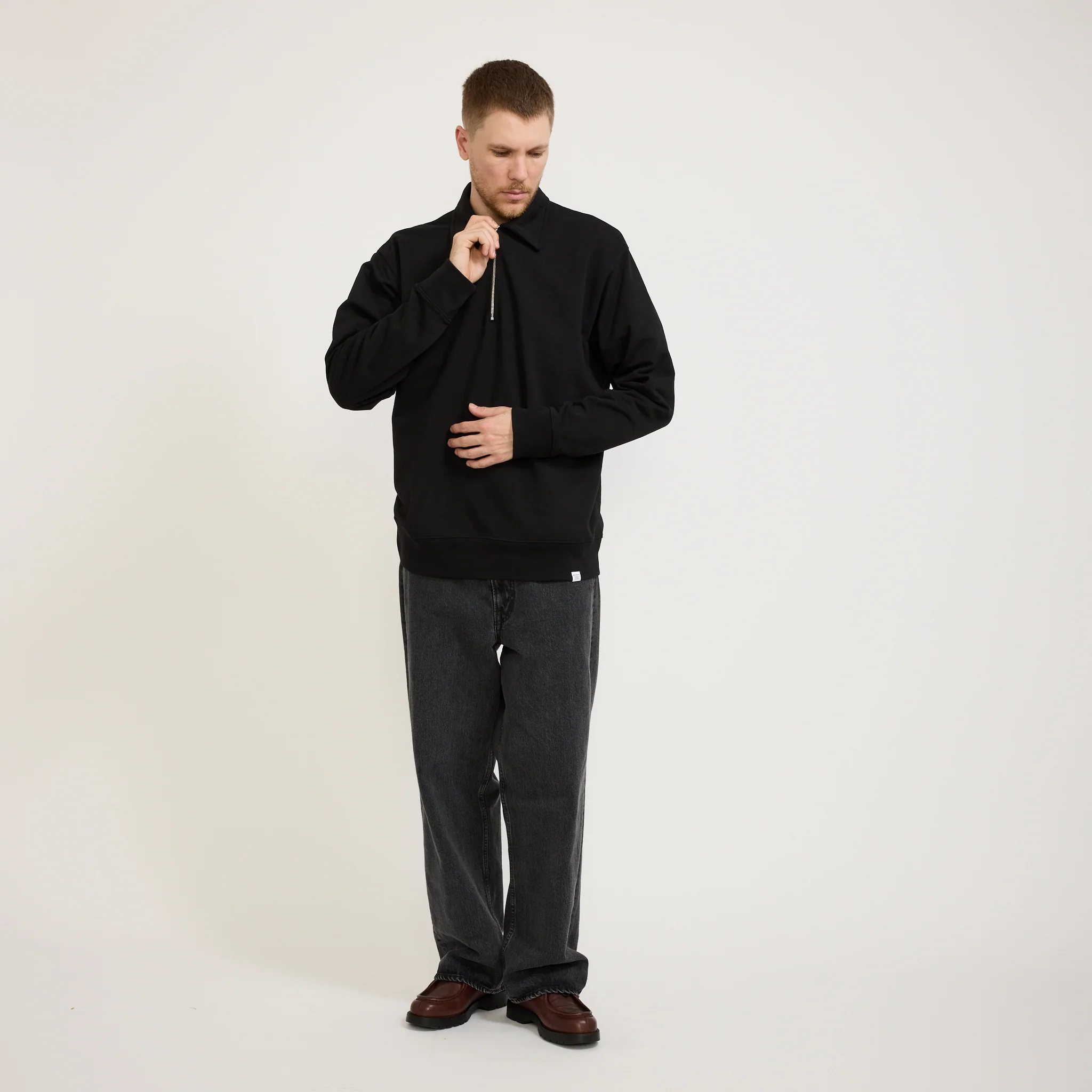 Ketel Relaxed Organic Half Zip Sweater Black