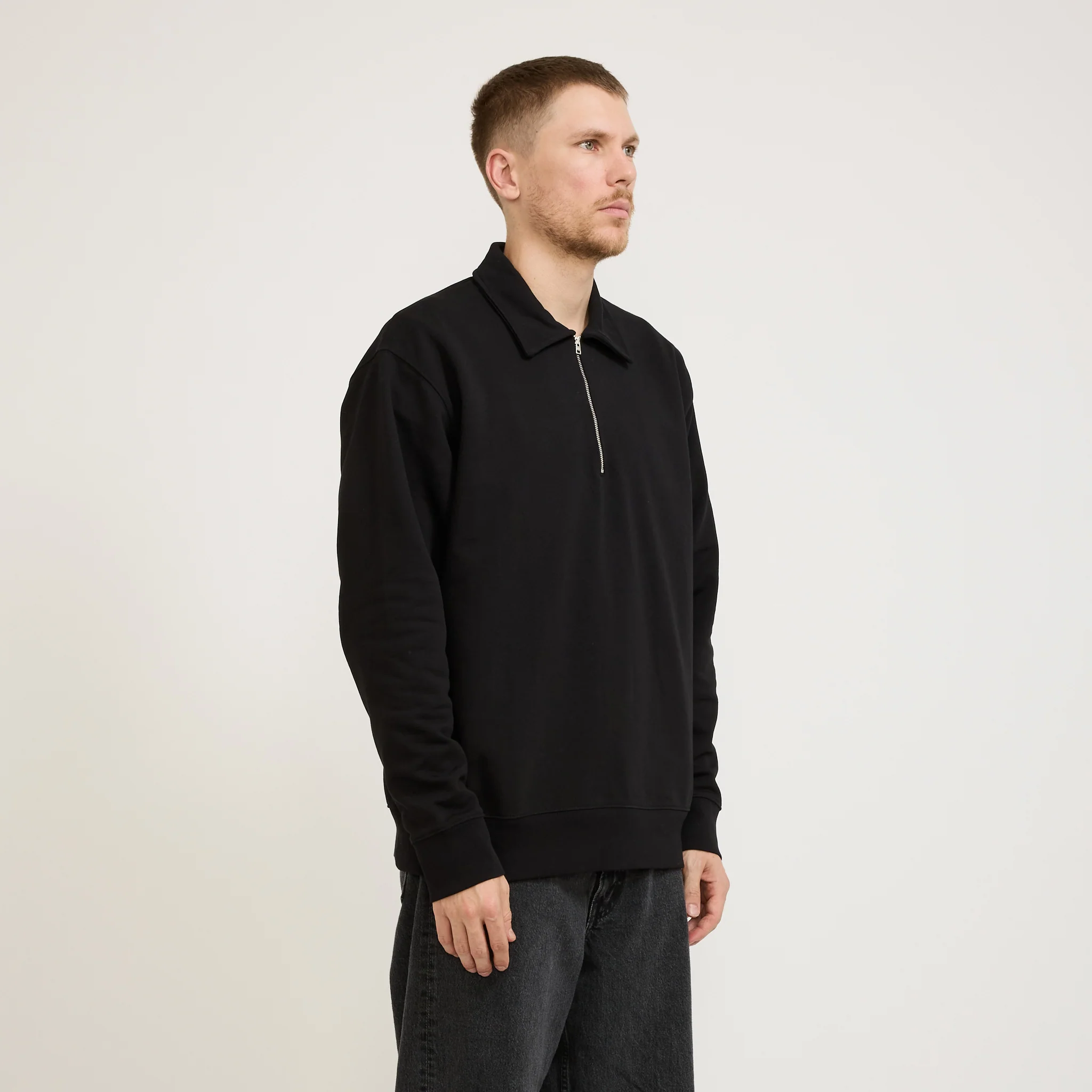 Ketel Relaxed Organic Half Zip Sweater Black - Image 2