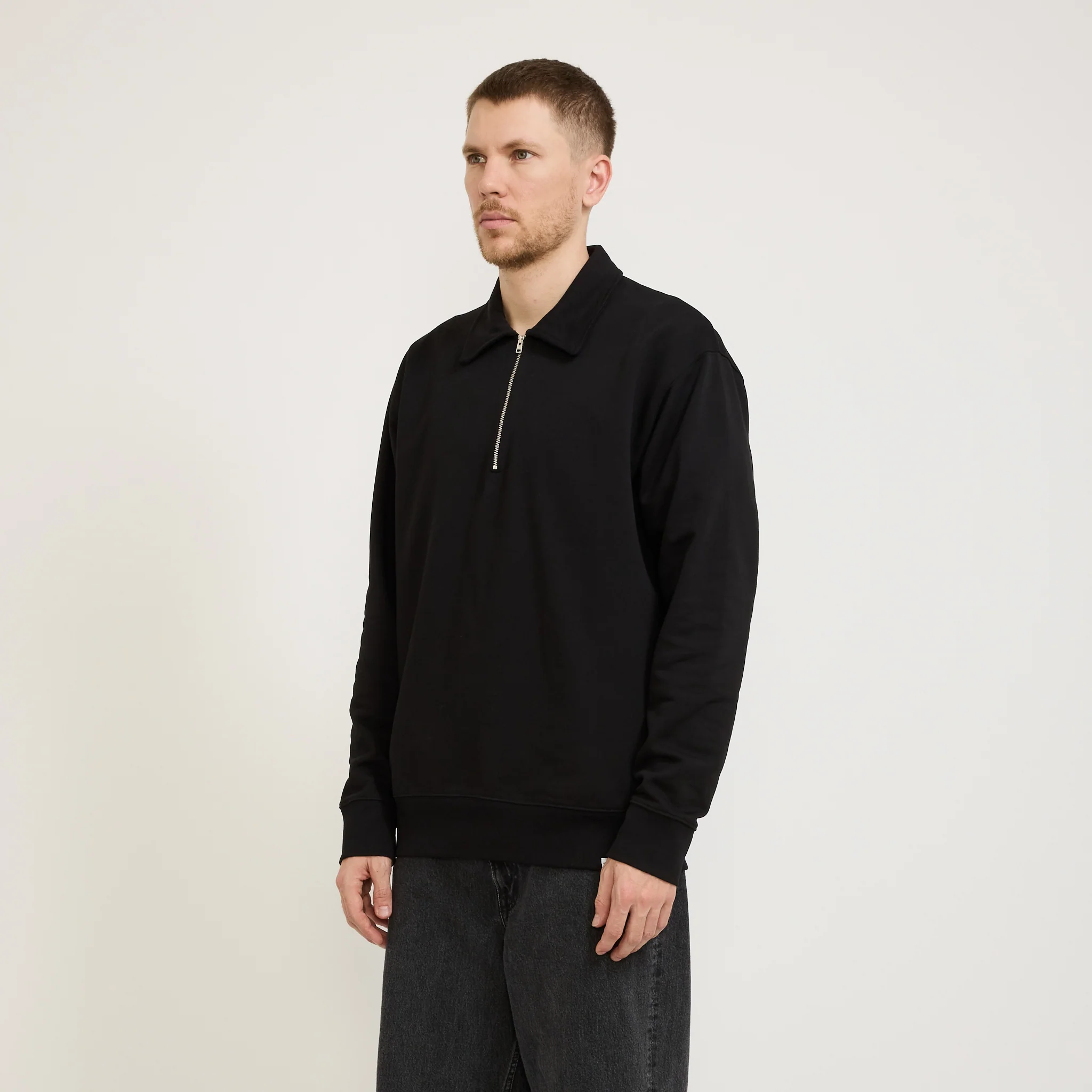 Ketel Relaxed Organic Half Zip Sweater Black - Image 4