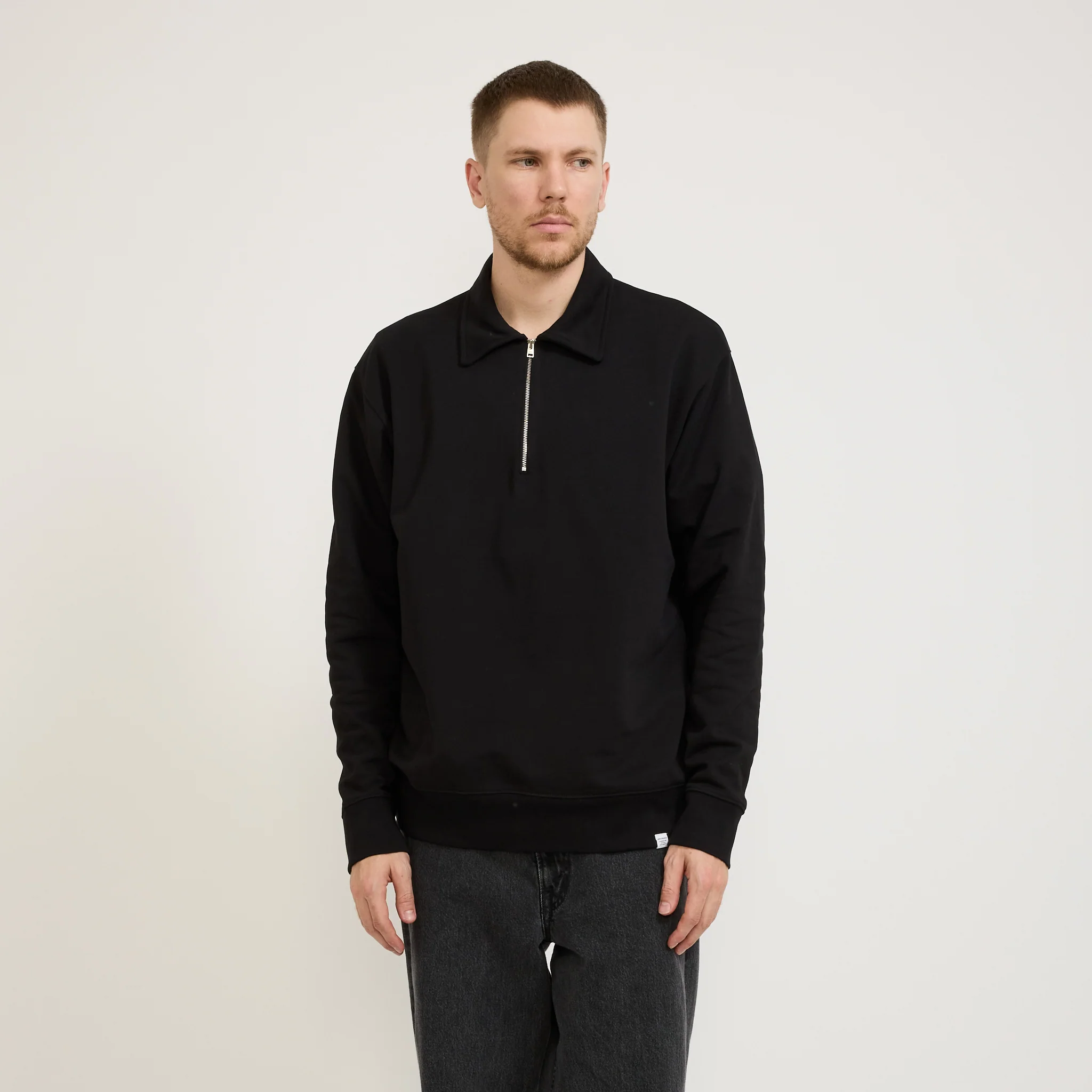 Ketel Relaxed Organic Half Zip Sweater Black - Image 8