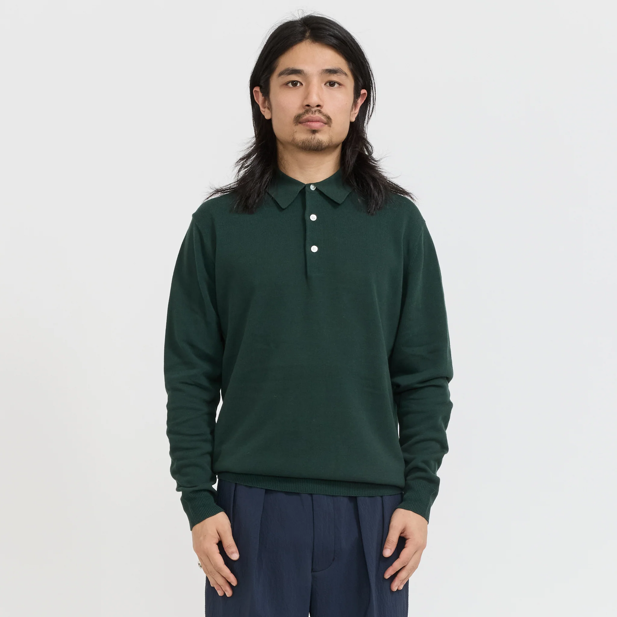 Knit Polo 12G Long Sleeve Green