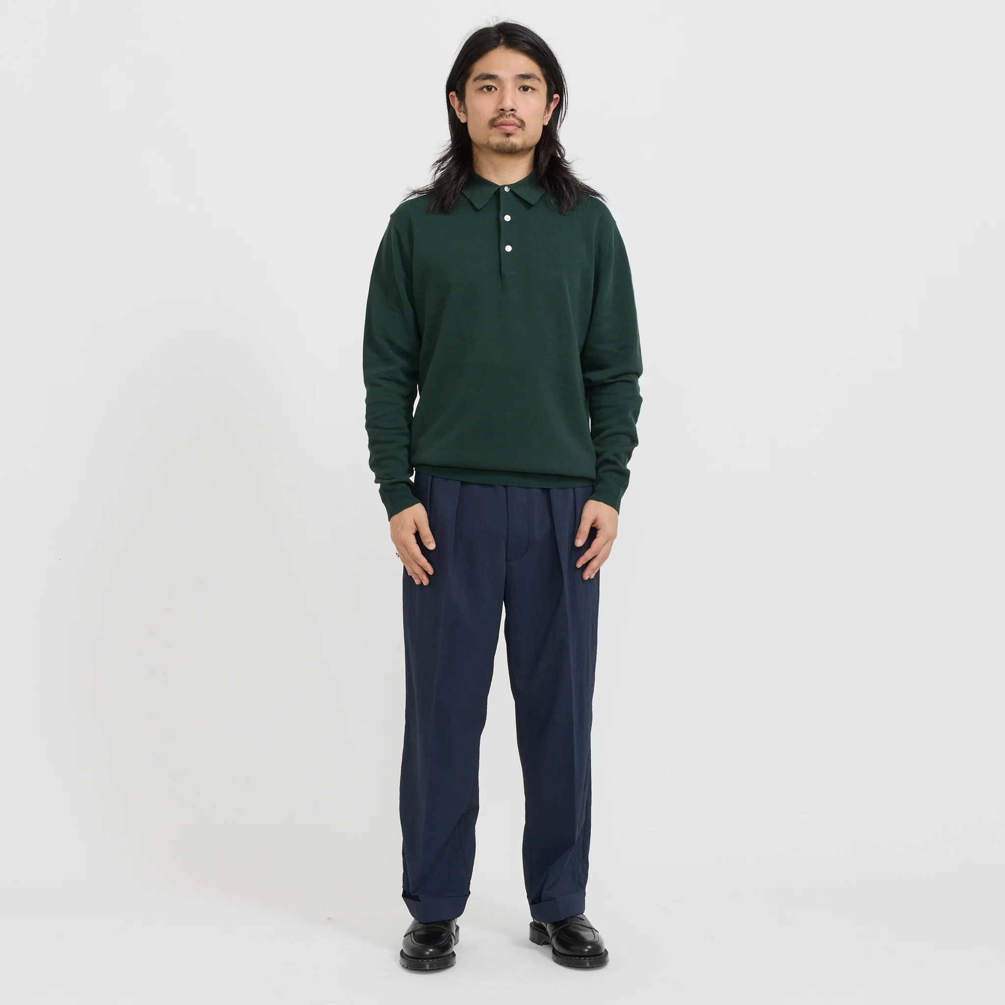 Knit Polo 12G Long Sleeve Green - Image 2