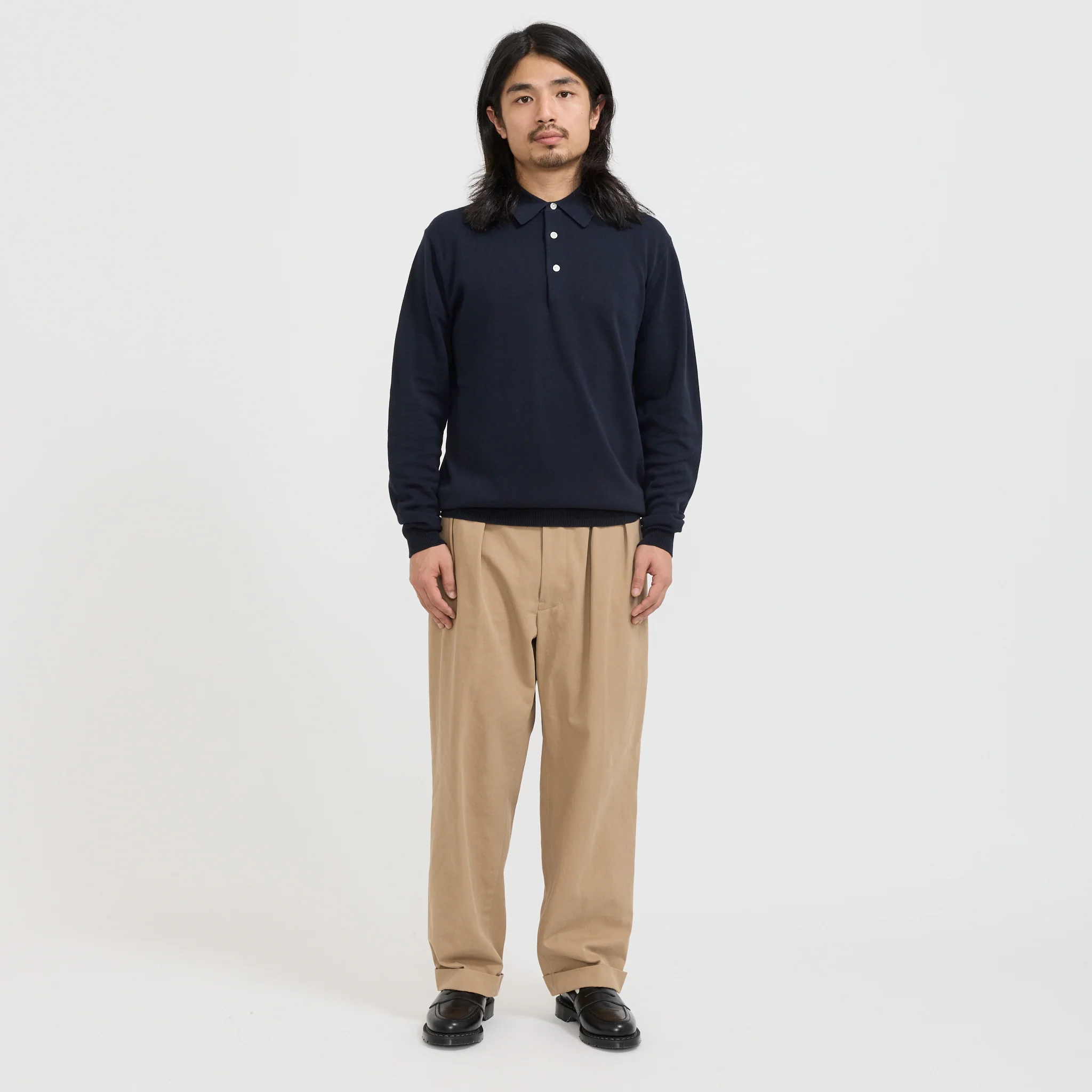 Knit Polo 12G Long Sleeve Navy - Image 2