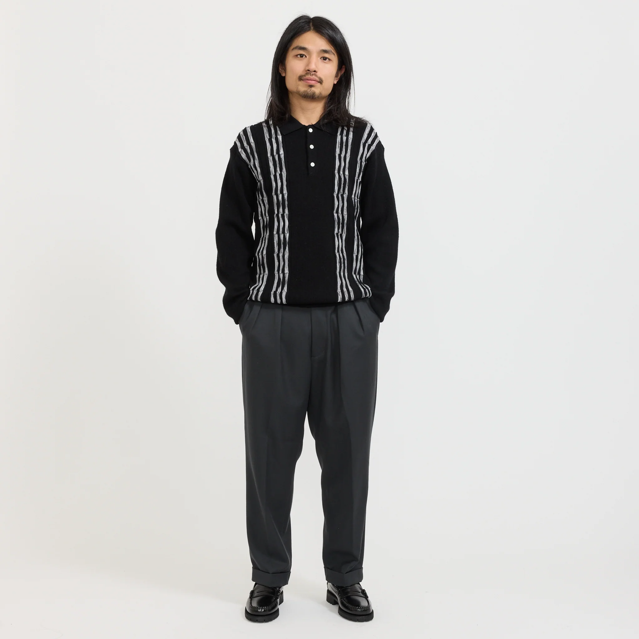 Knit Polo Born Stripe 14G Black - Image 2