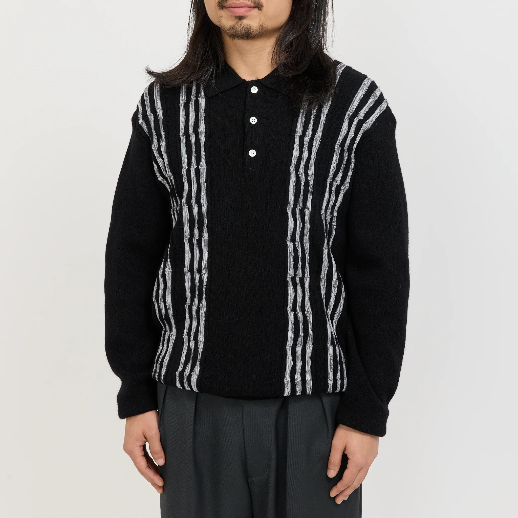 Knit Polo Born Stripe 14G Black - Image 5