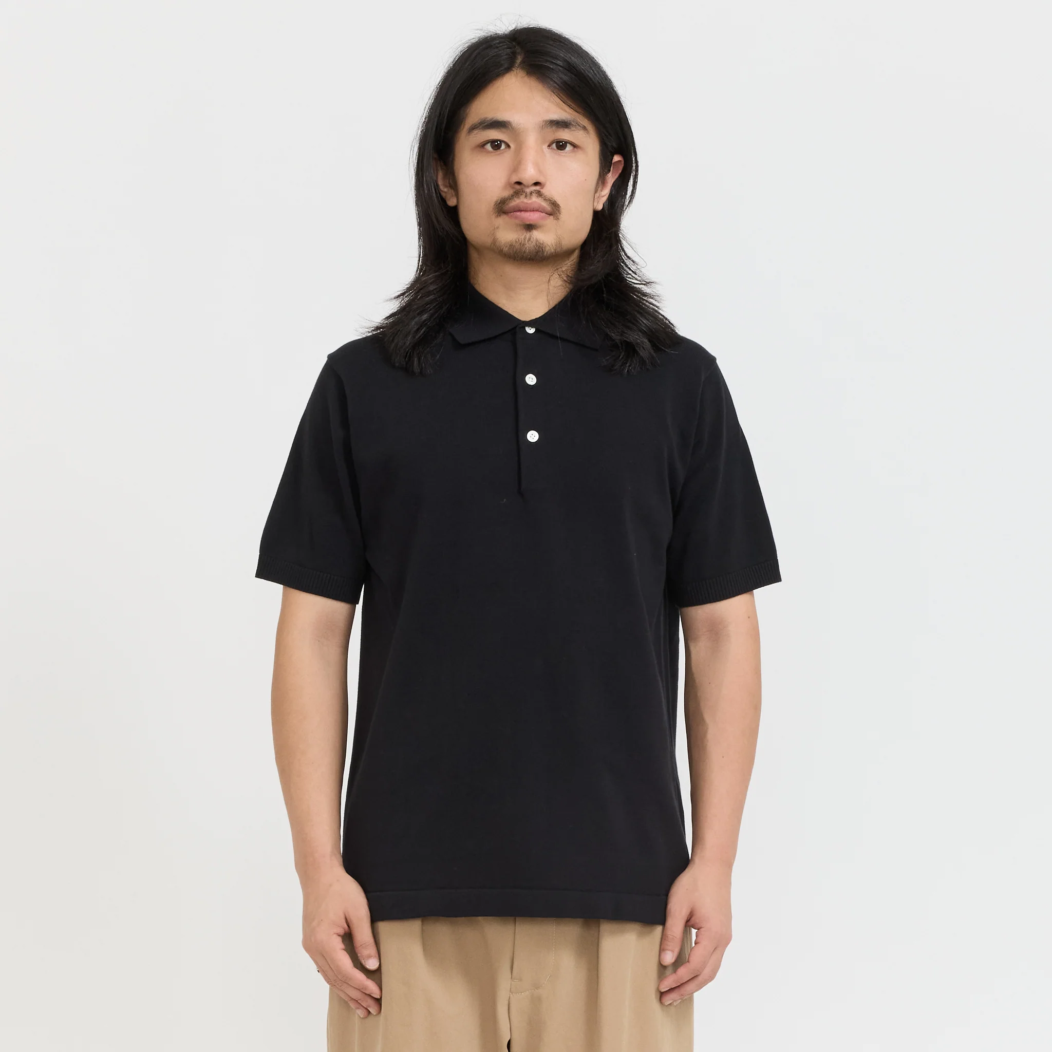 Knit Polo S/S 12G Black