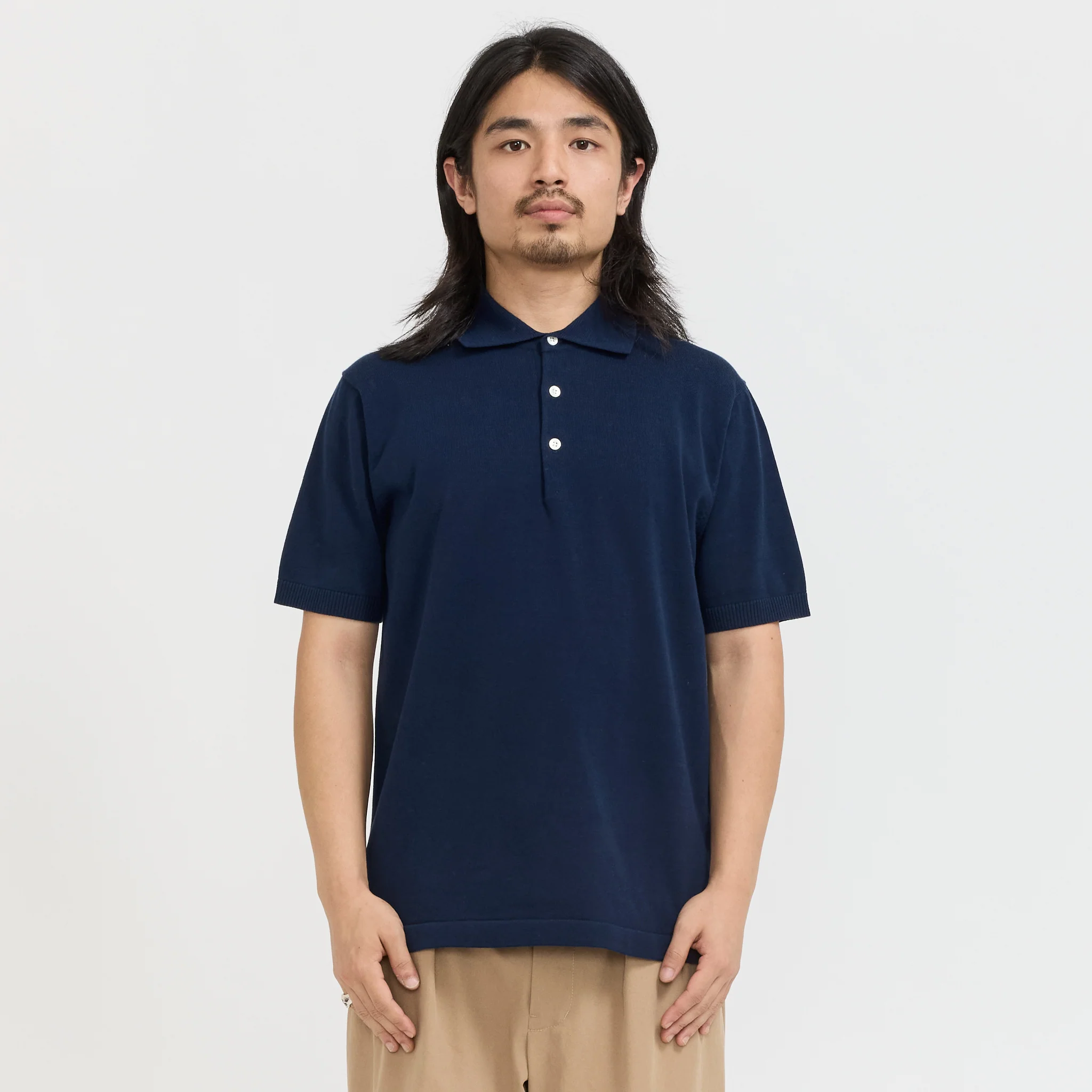 Knit Polo S/S 12G Navy