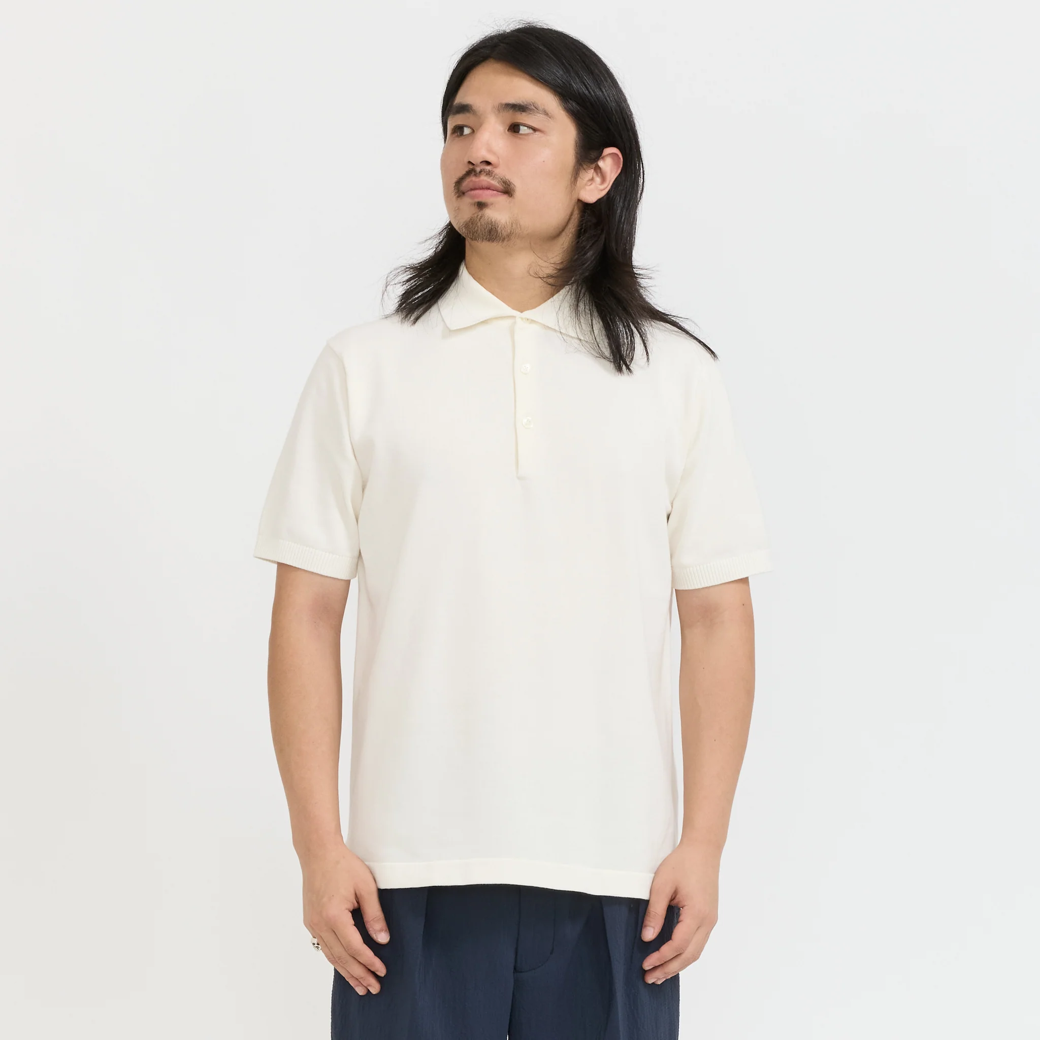 Knit Polo S/S 12G Off White