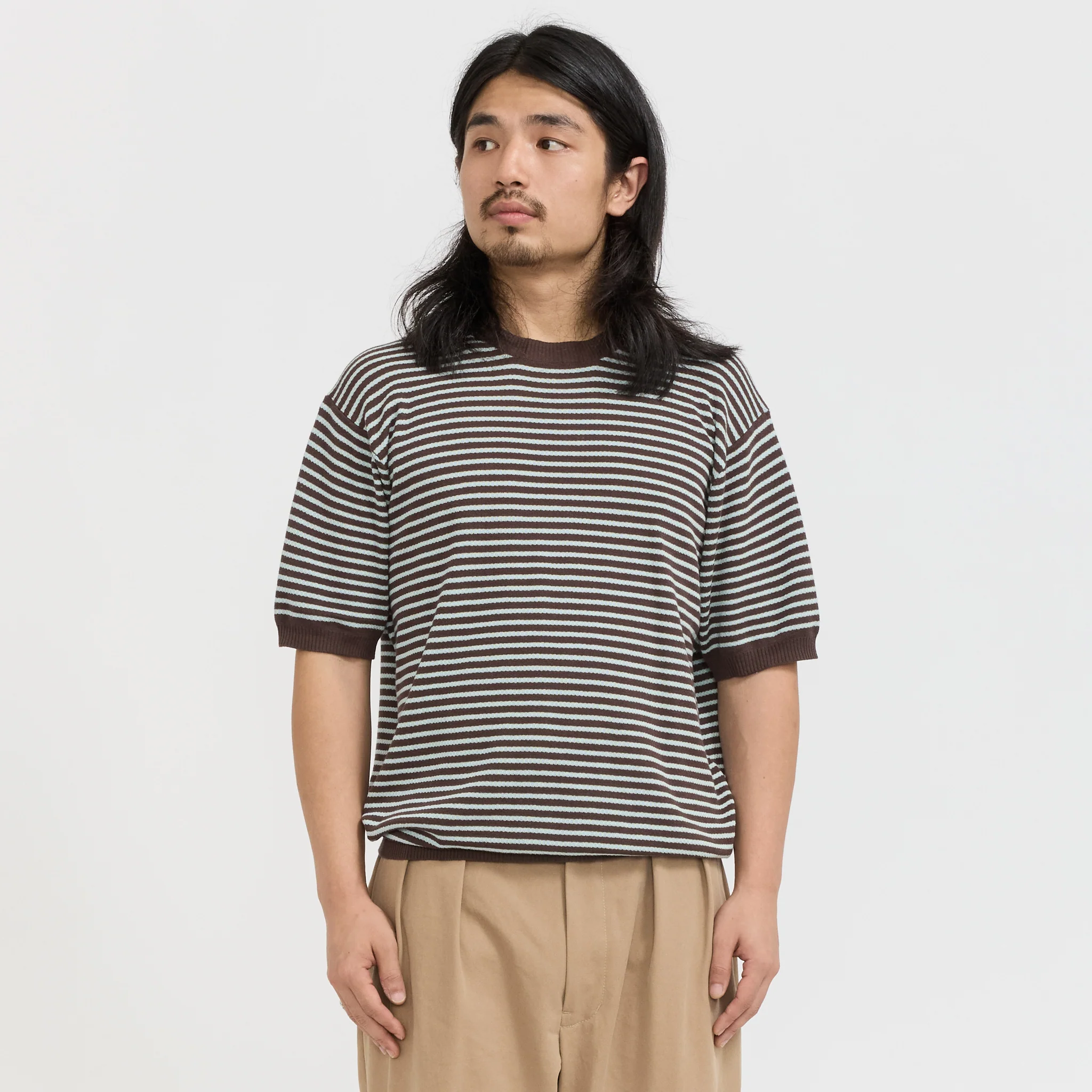 Knit Tee Dot Pattern Jacquard Brown