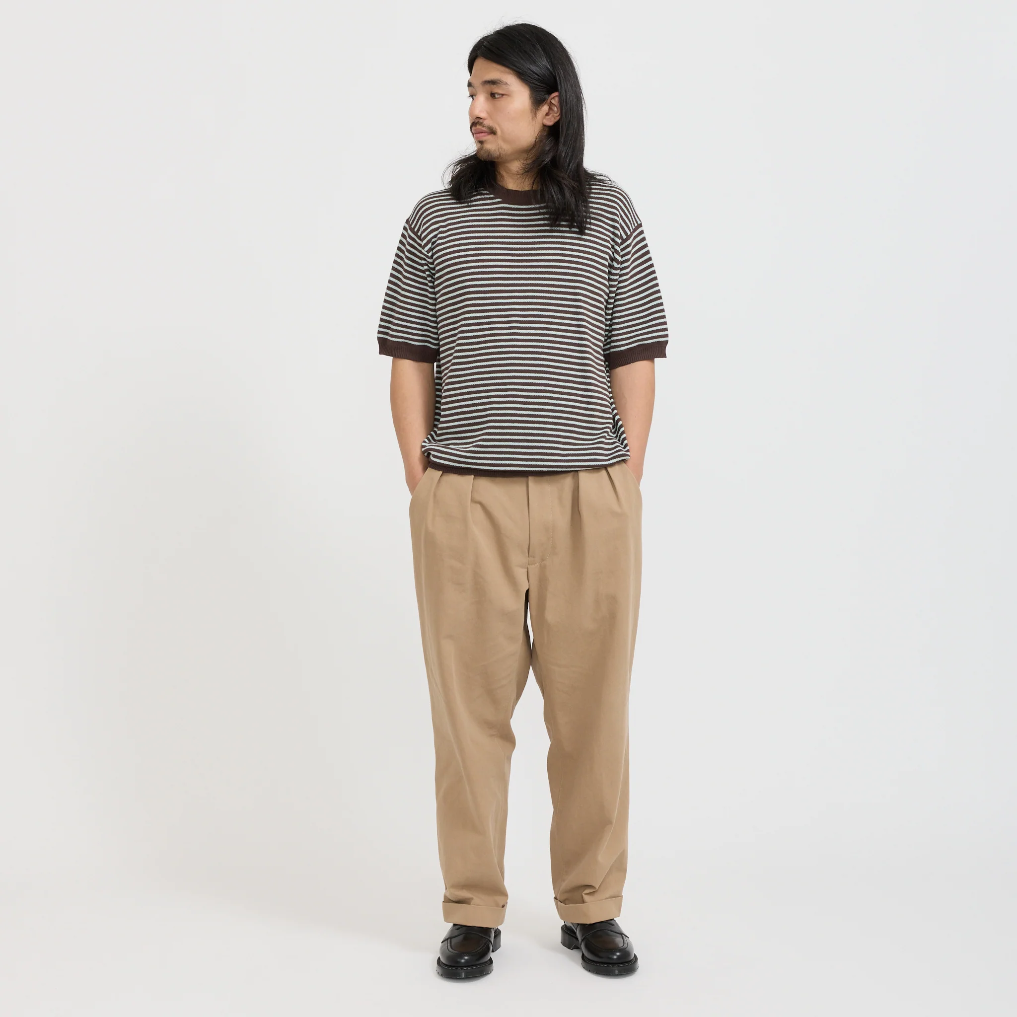 Knit Tee Dot Pattern Jacquard Brown - Image 2