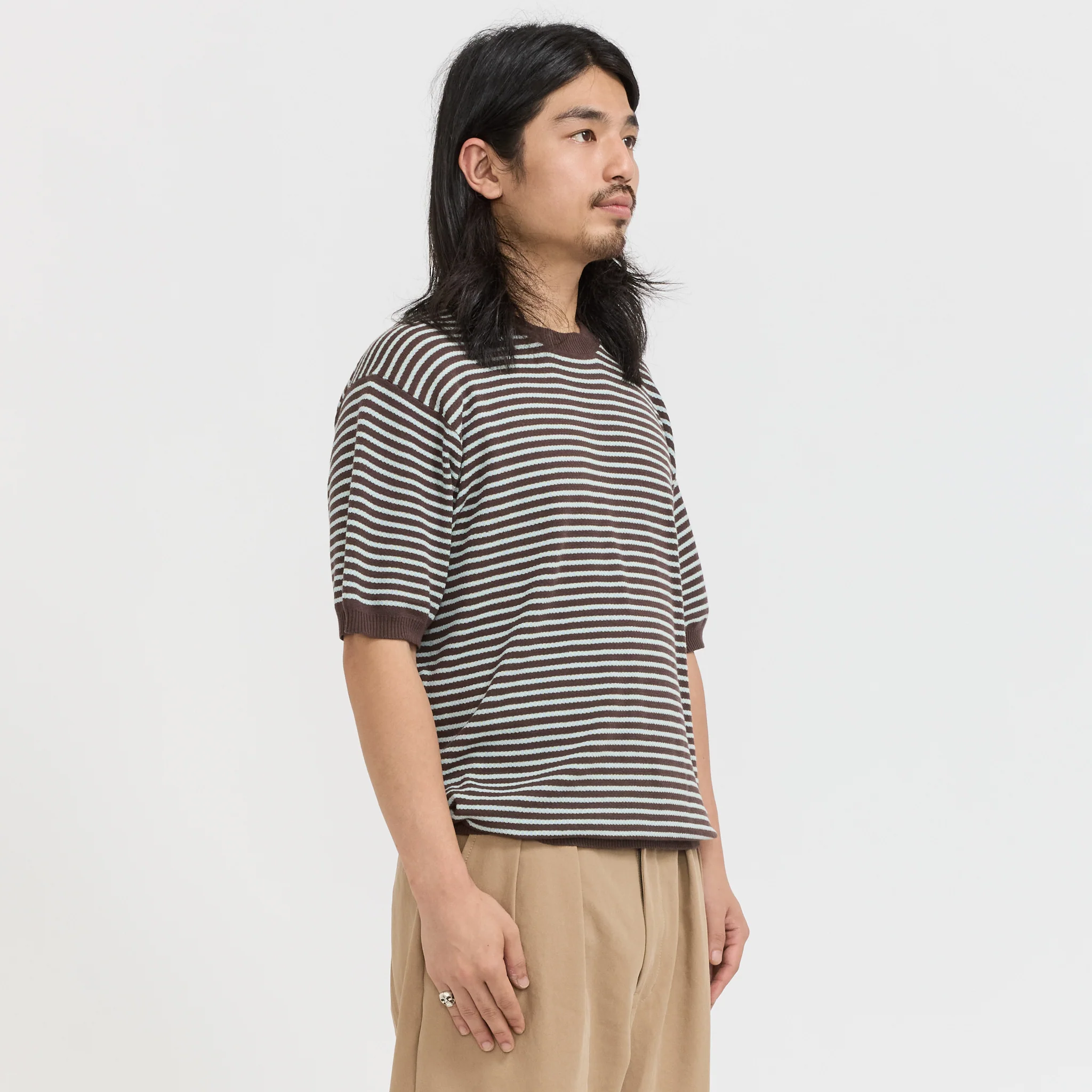 Knit Tee Dot Pattern Jacquard Brown - Image 3