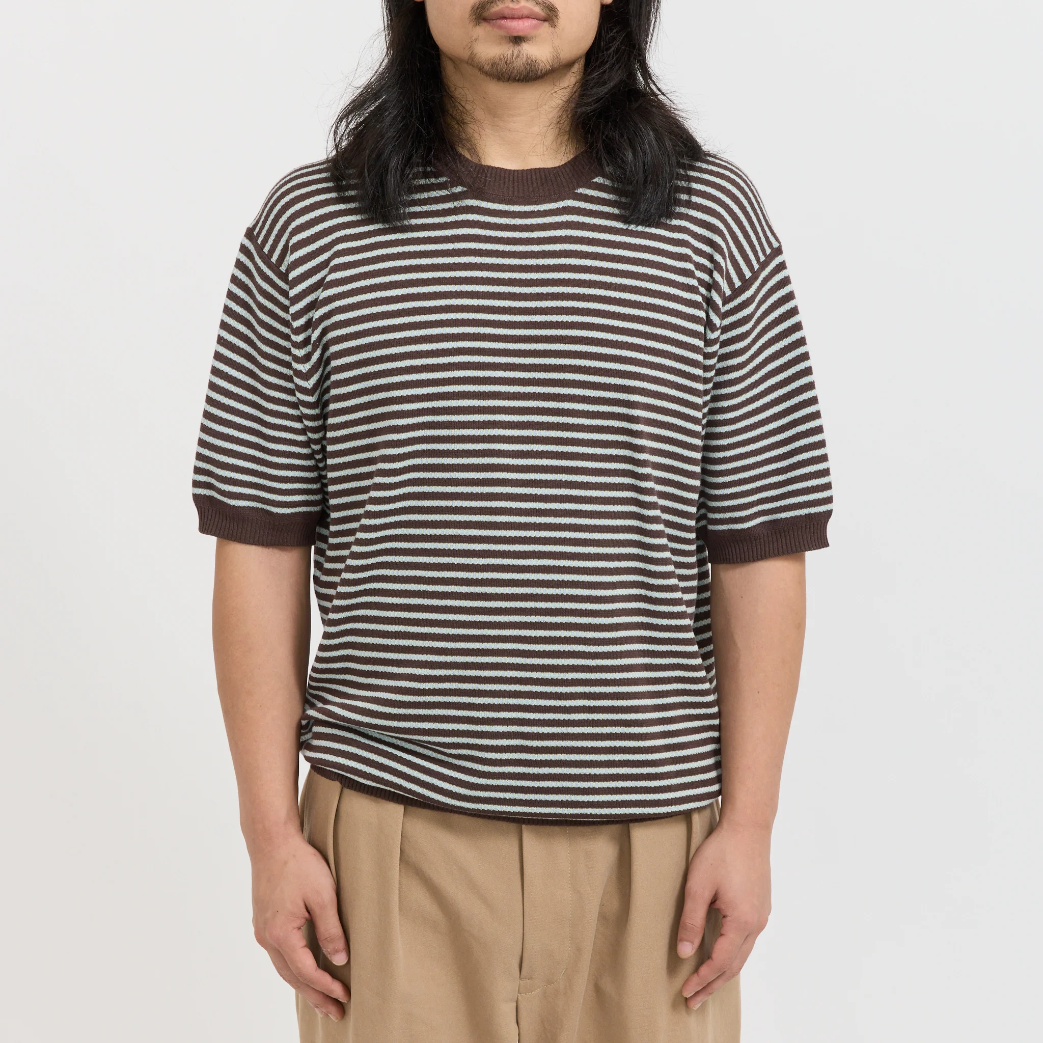 Knit Tee Dot Pattern Jacquard Brown - Image 5