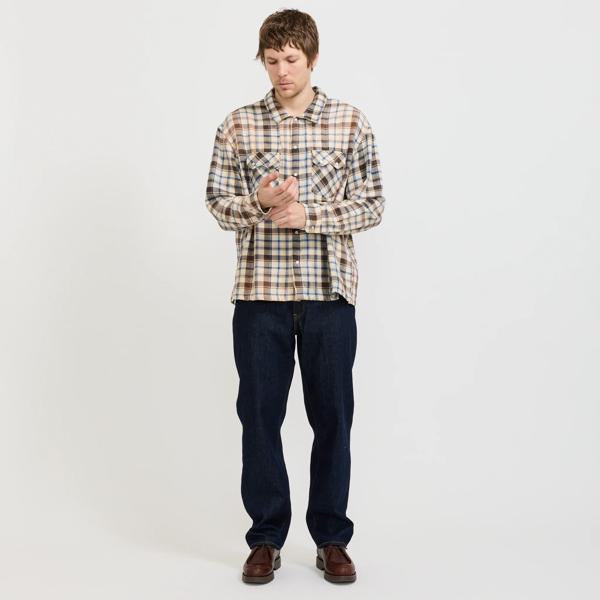 L/S Boxy Western Shirt Tanner Plaid Whitecap Grey - Image 2