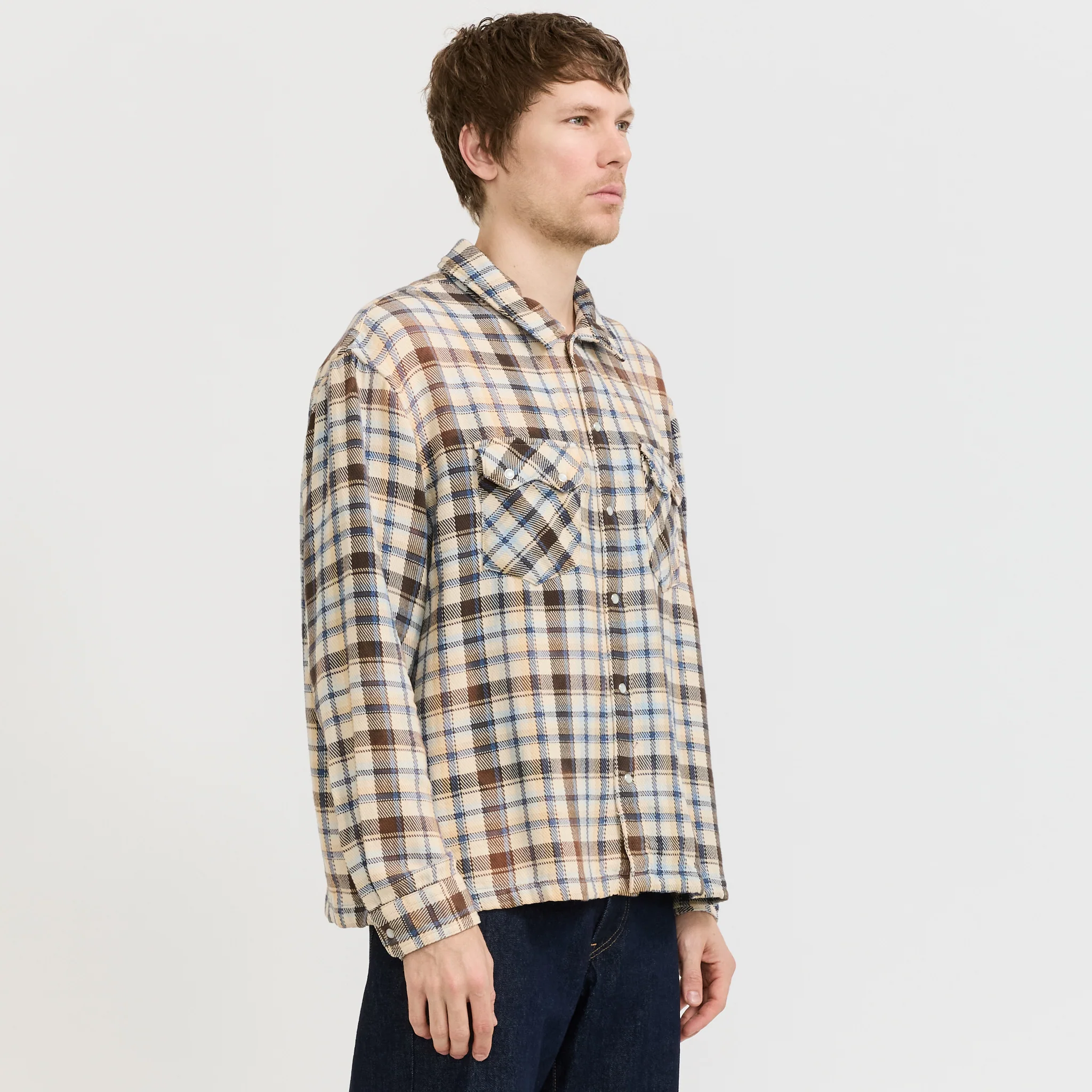 L/S Boxy Western Shirt Tanner Plaid Whitecap Grey - Image 3