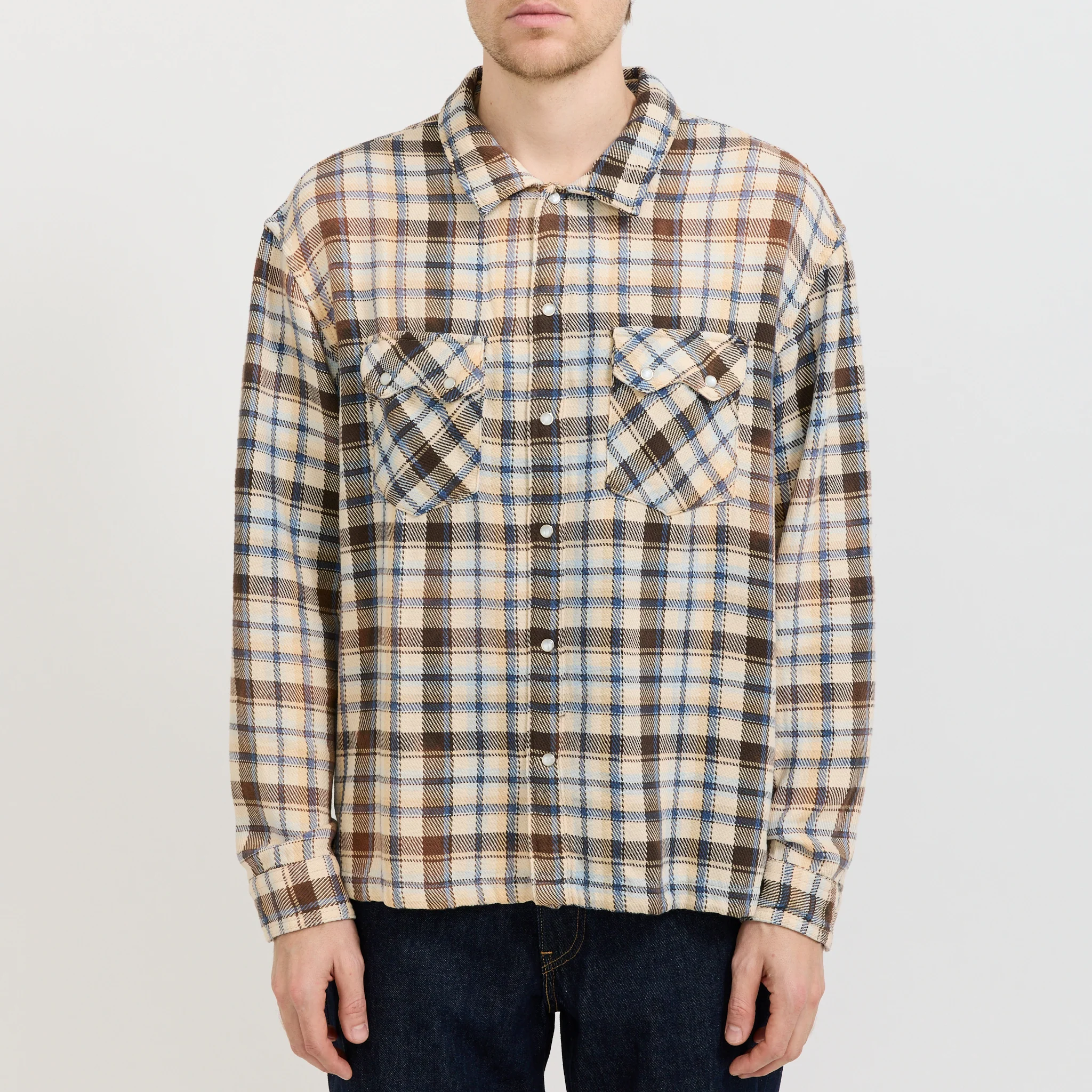 L/S Boxy Western Shirt Tanner Plaid Whitecap Grey - Image 5