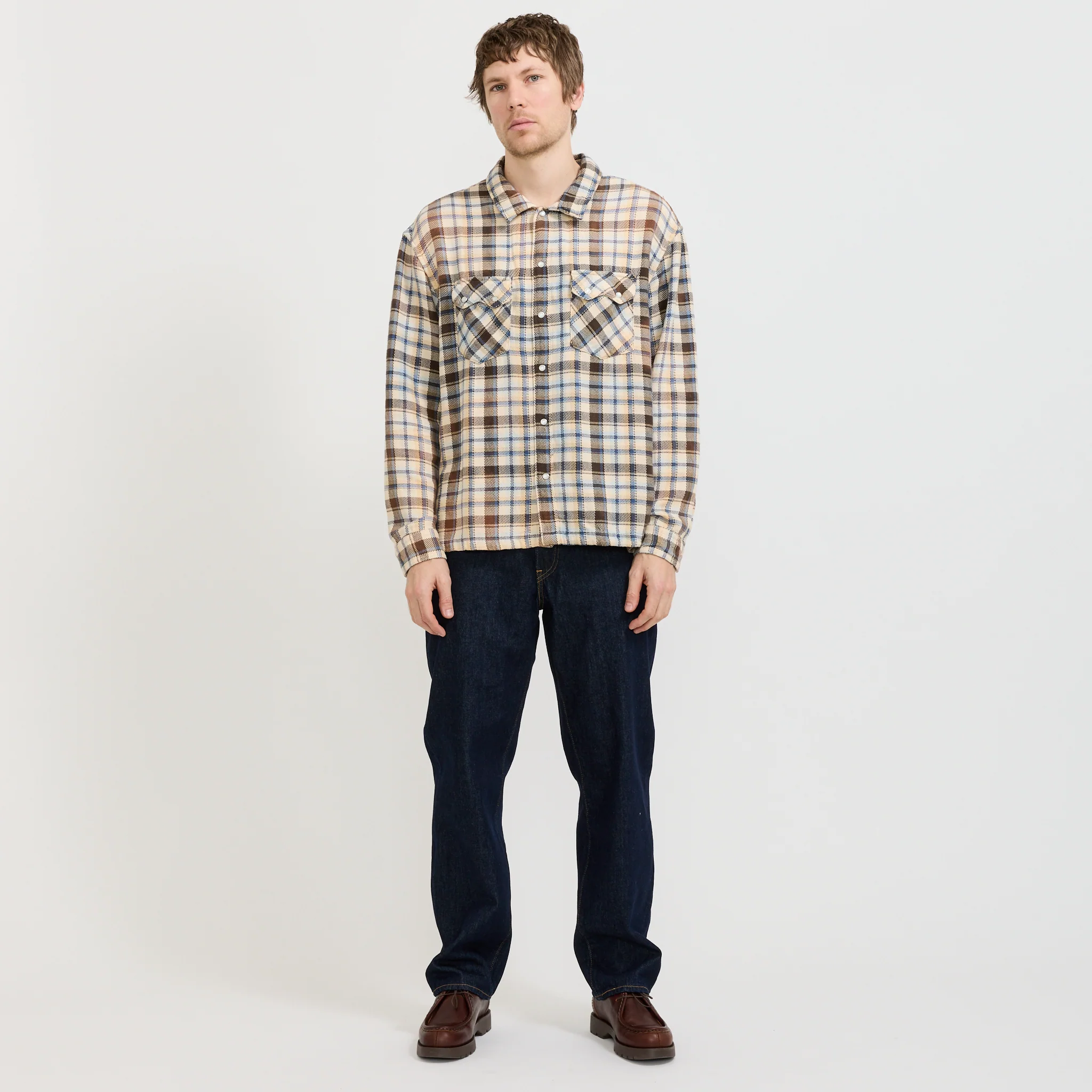 L/S Boxy Western Shirt Tanner Plaid Whitecap Grey - Image 6