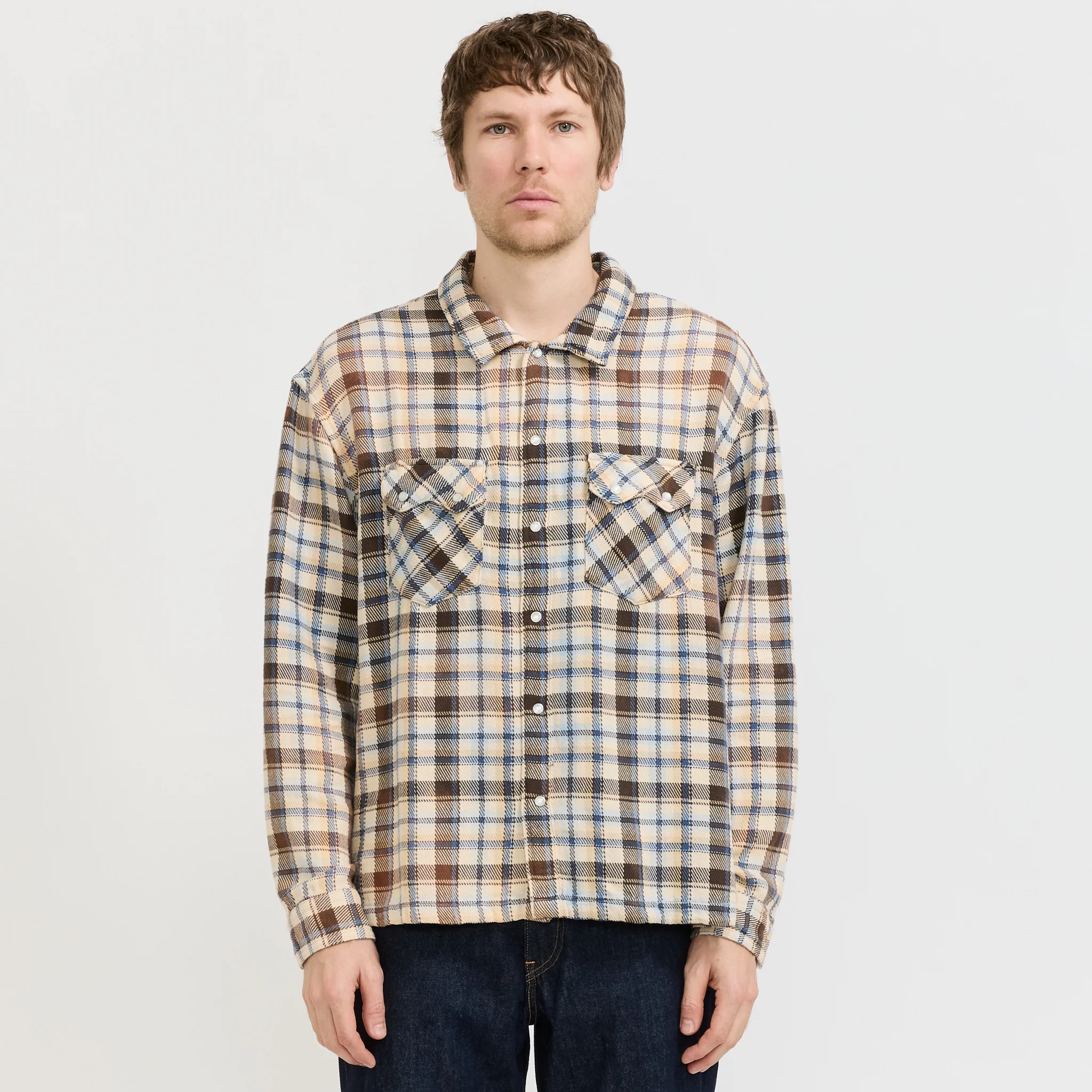 L/S Boxy Western Shirt Tanner Plaid Whitecap Grey - Image 7