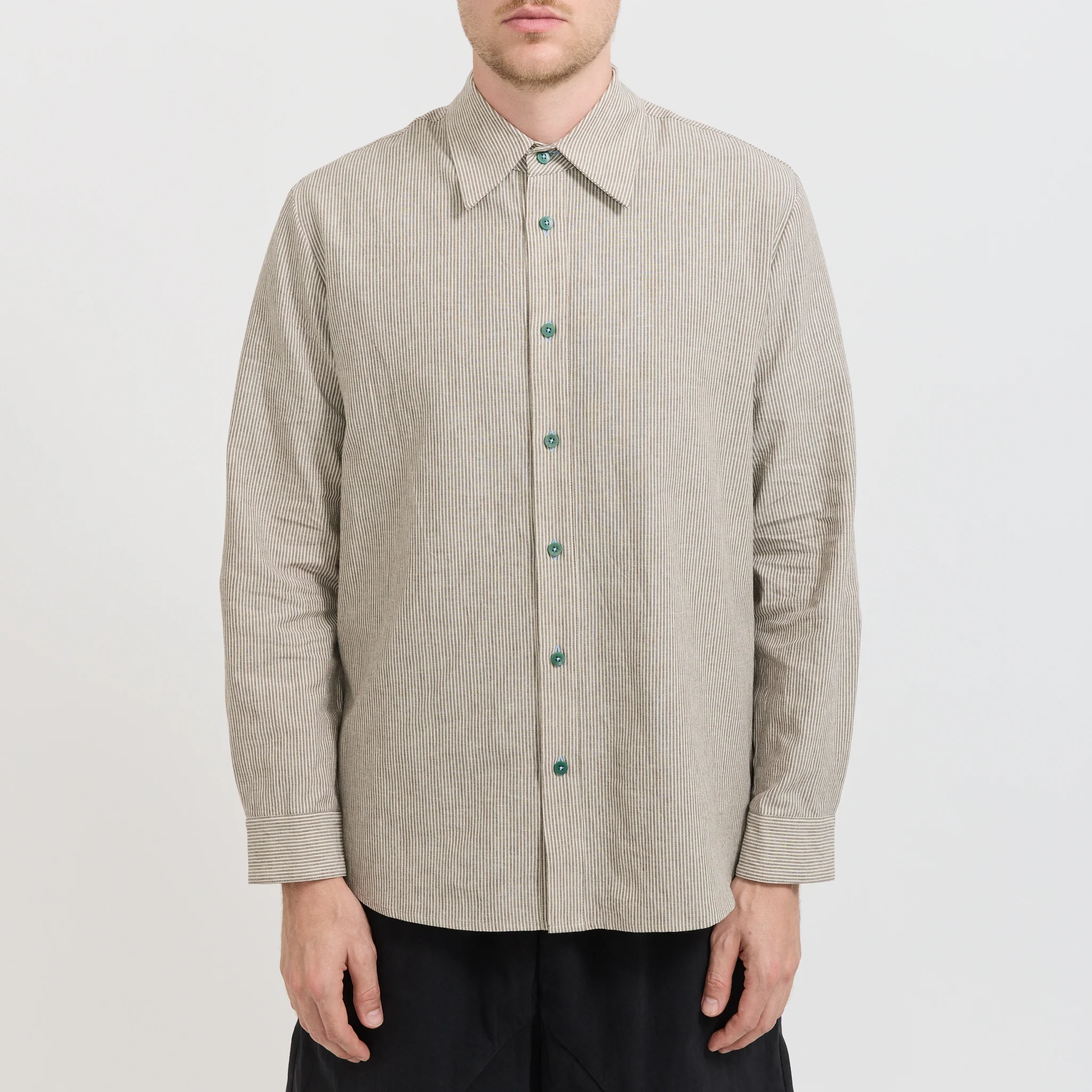 L/S Linen Work Shirt Grey Stripe - Image 6