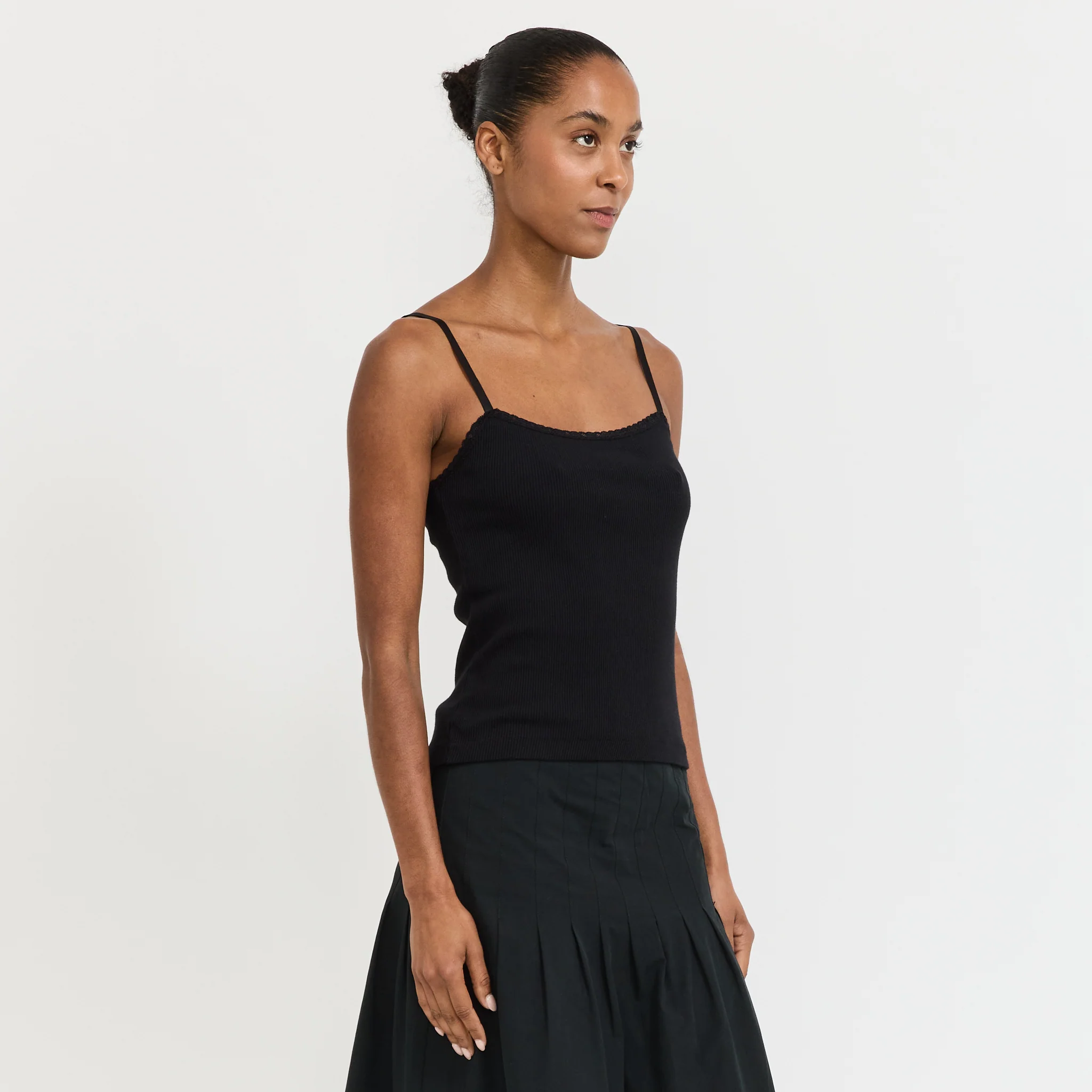 Lace Strap Soft Rib Tank Black - Image 3