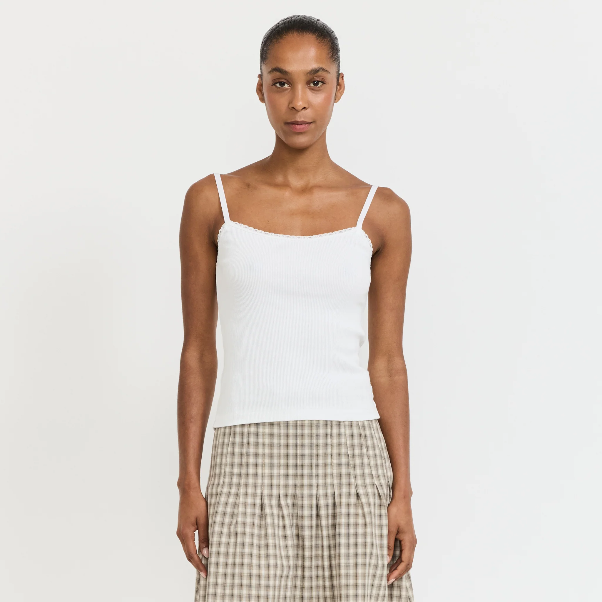 Lace Strap Soft Rib Tank White